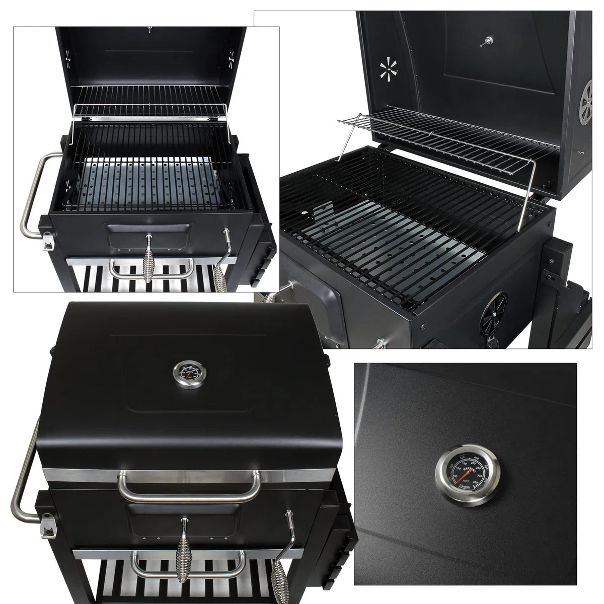Wiltec Barbecue a carbone carrellato con coperchio termometro altezza carbone regolabile BBQ a carrello