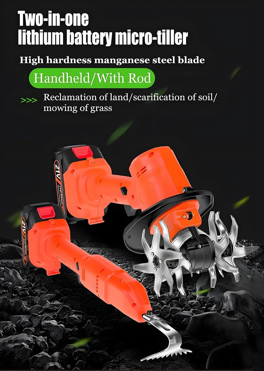 Cultivatore del Tiro da Giardino Elettrico, Rotavatore da Giardino Leggero con Zappa di Scavo Elettrico E Polo Telescopico, Due Batterie, Larghezza di Lavoro 10 Cm, Rototiller per Giardinaggio