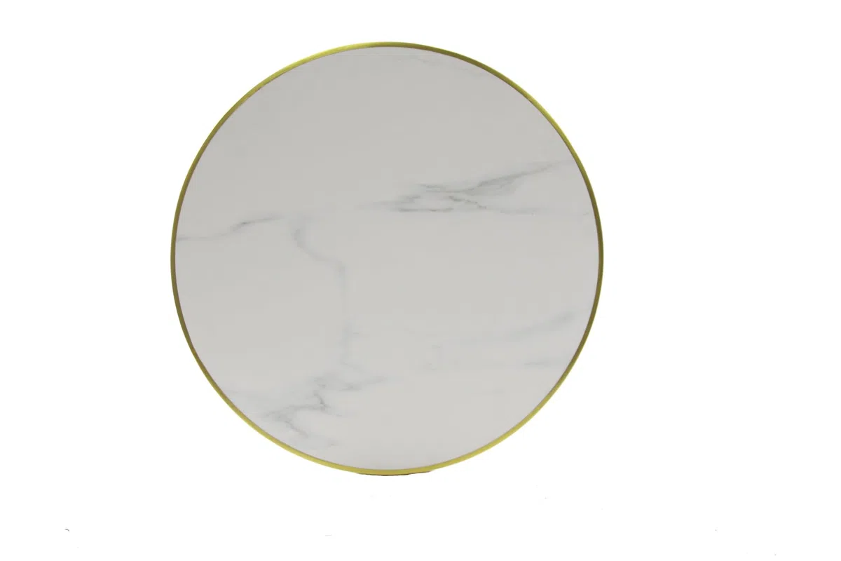 METRO Professional Tavolo da Bistrò, Ghisa/Pietra sinterizzata, Tavolo da Esterno Rotondo, Resistente alle Intemperie, Bianco/Nero