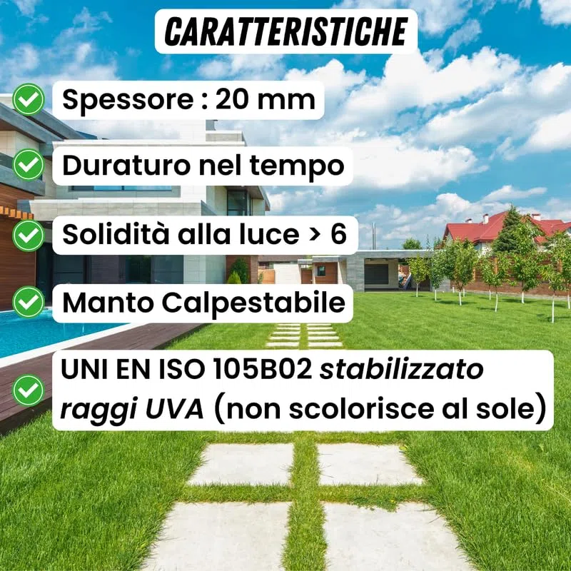 ITALFROM - Prato Sintetico da Esterno Drenante (20 mm) Erba Sintetica per Esterno, Erba Finta Terrazzo, Erba Artificiale per Giardino, Balcone, Piscina, Resistente, Tappeto Erba Sintetica (2x5m)