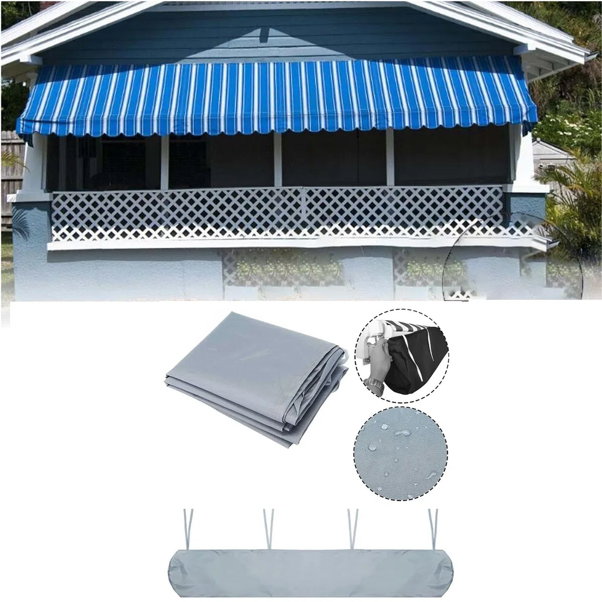 Copertura per Tenda da Sole, Tettoia di Protezione Retrattile, Copertura Protettiva per Riparo, in Tessuto di Poliestere Impermeabile Resistente, Larghezza 5 m, per Esterni, Giardino, Patio, Borsa