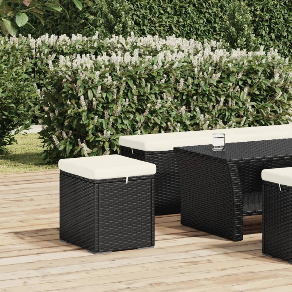 Generico Ottomana con Cuscino Nero 40x30x40 cm in Polyrattan,Mobili,Poggiapiedi-319392