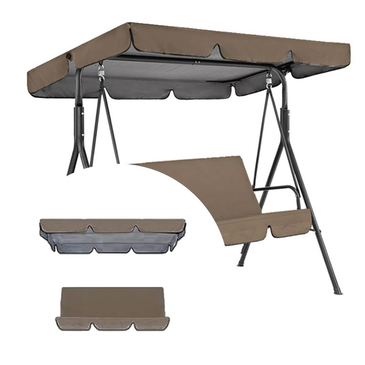 Set di Copertura Tetto e Sedile Dondolo a 2-3 Posti,Telo Dondolo Ricambio,Coperture per Dondoli Resistenti Al Aole per Protezione Dei Mobili da Esterno(Coffee,65 x 45 x 5.9in)