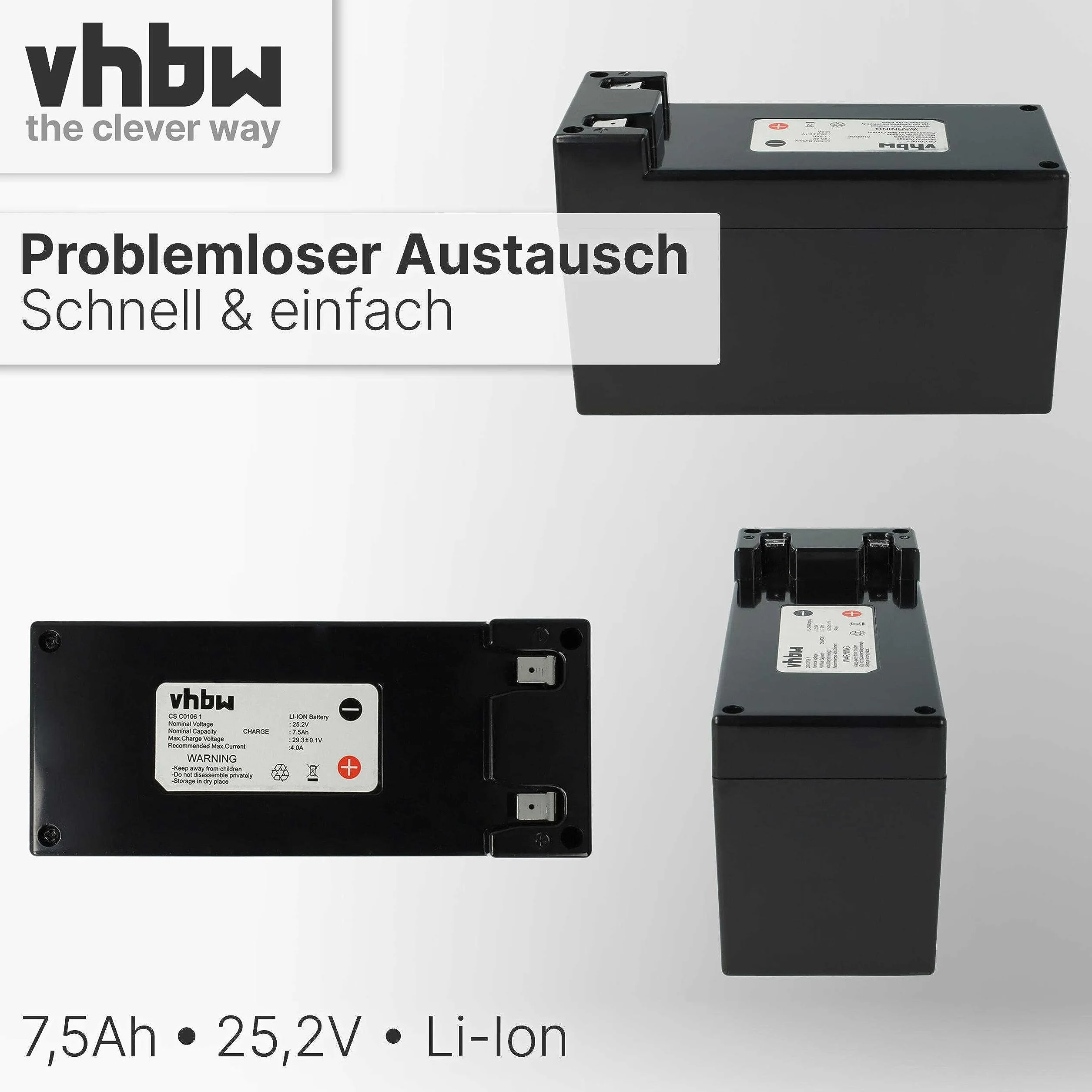 vhbw batteria sostituisce Zucchetti CSC0106, C_SC0106/1, C_SC0106/2, CS_C0106_BT_R, C_SC0106 per robot tagliaerba 7,5Ah 25,2V Li-Ion