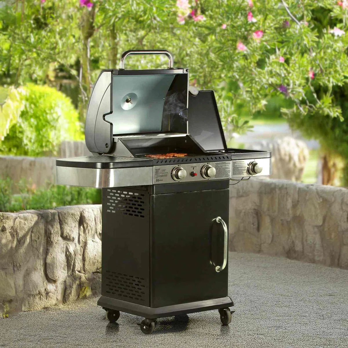 Brigros - Barbecue a Gas DALLAS con Rotelle, 3 Fuochi, Potente e Pratico, Sistema di Pulizia Facile, Grigli 60 x 42 cm