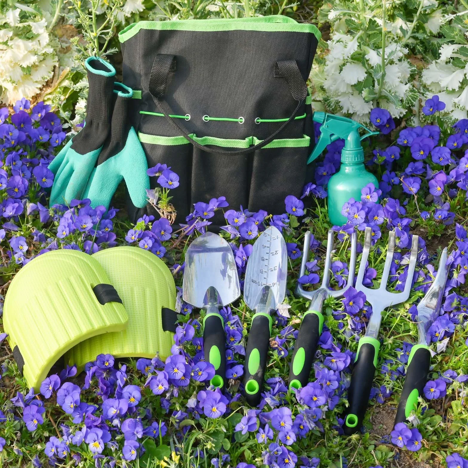 Mactoou Set di attrezzi da giardinaggio, 12 Pezzi kit giardinaggio con paletta giardinaggio, Tappetino per Rinvaso di Piante, Borsa, Set Giardinaggio Regali da Giardino per Donna Uomo