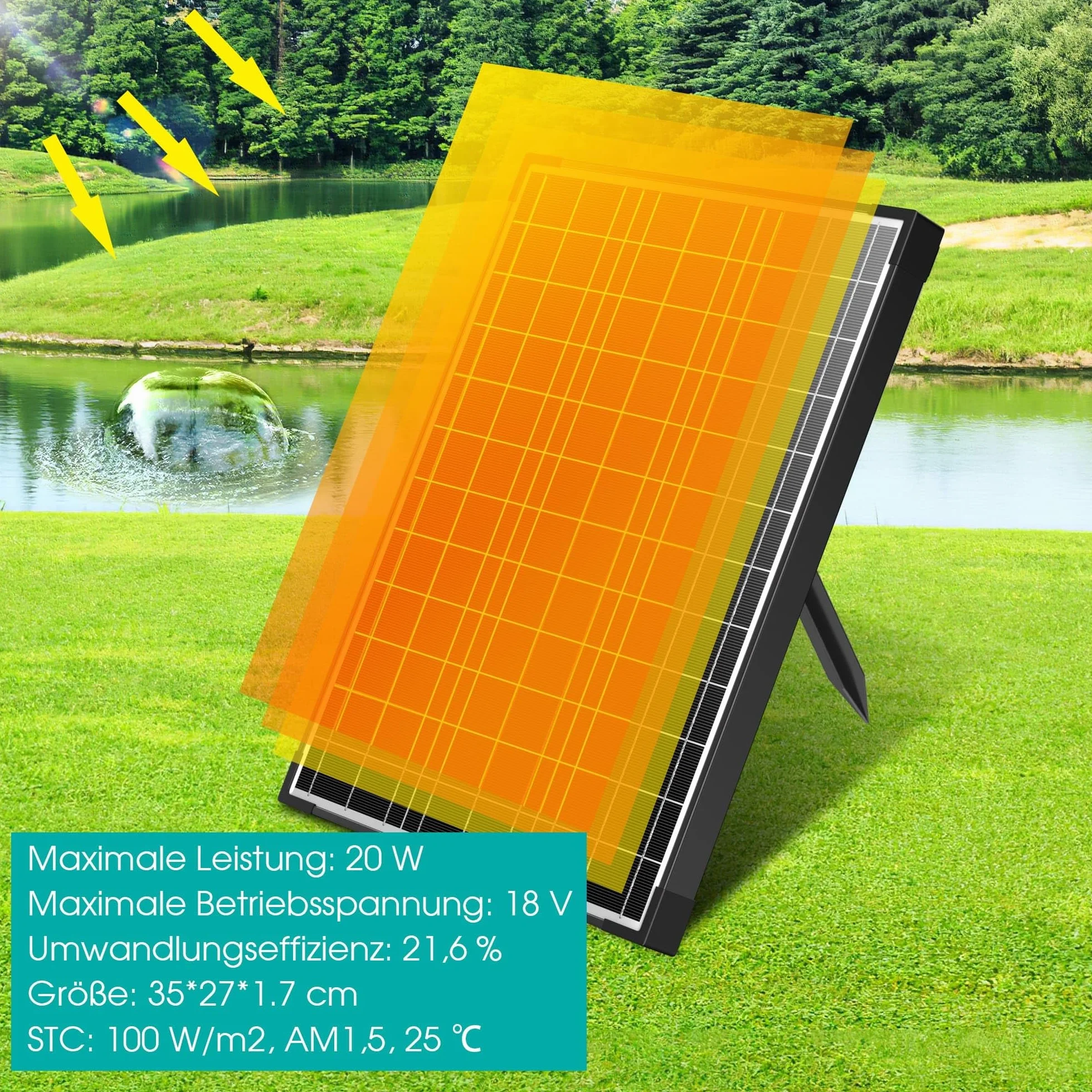 Biling Filtro solare per laghetto completo con pompa, 20 W, 875 l/h, pompa solare per laghetti e cascata fino a 1200 l, gioco d'acqua solare, fontana solare per esterni, piscina, giardino