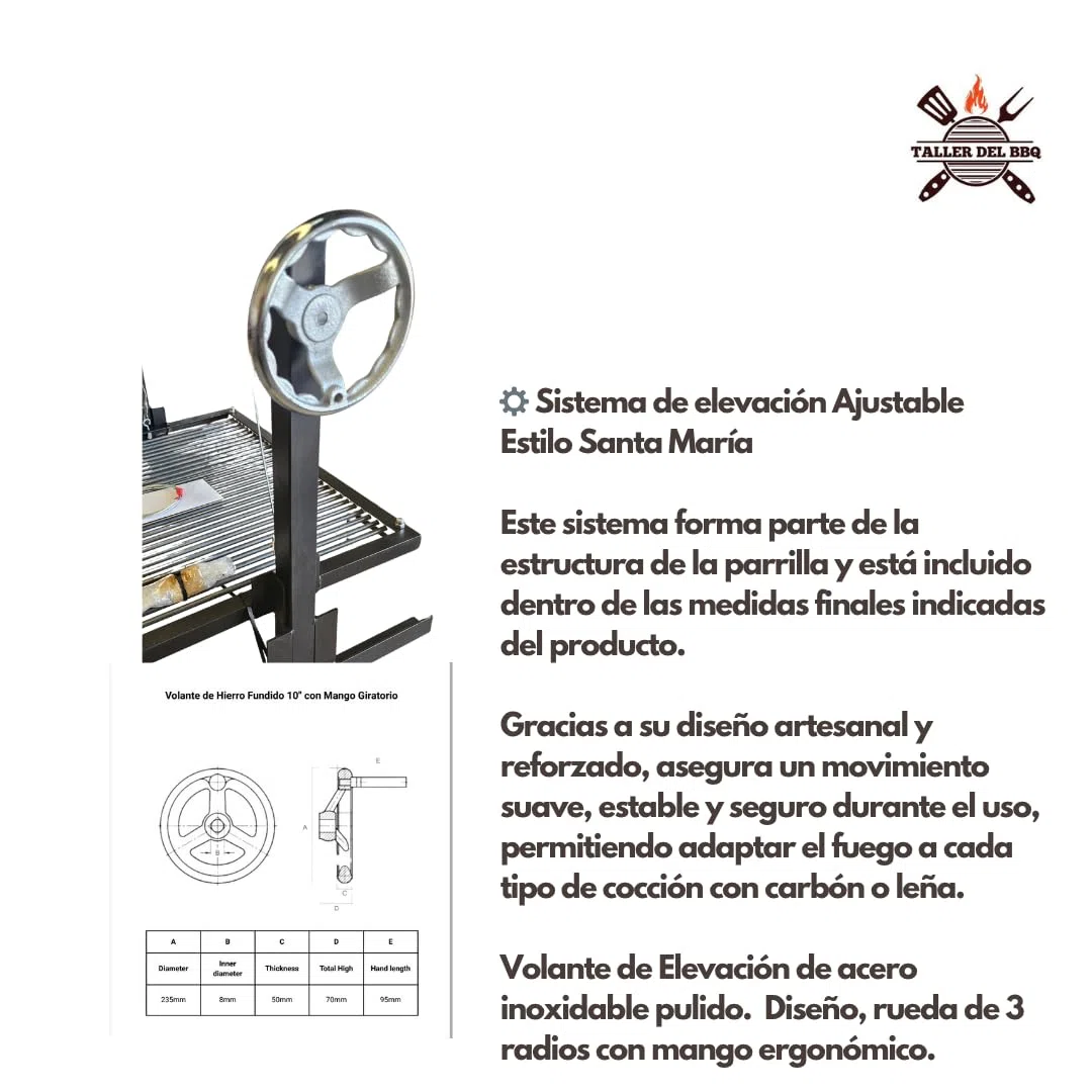 Griglia argentina portatile - Stile Santa Maria - #WorkerDelBBQ Acciaio rinforzato con sistema di sollevamento | Realizzata a mano da officina BBQ | Per legna o carbone