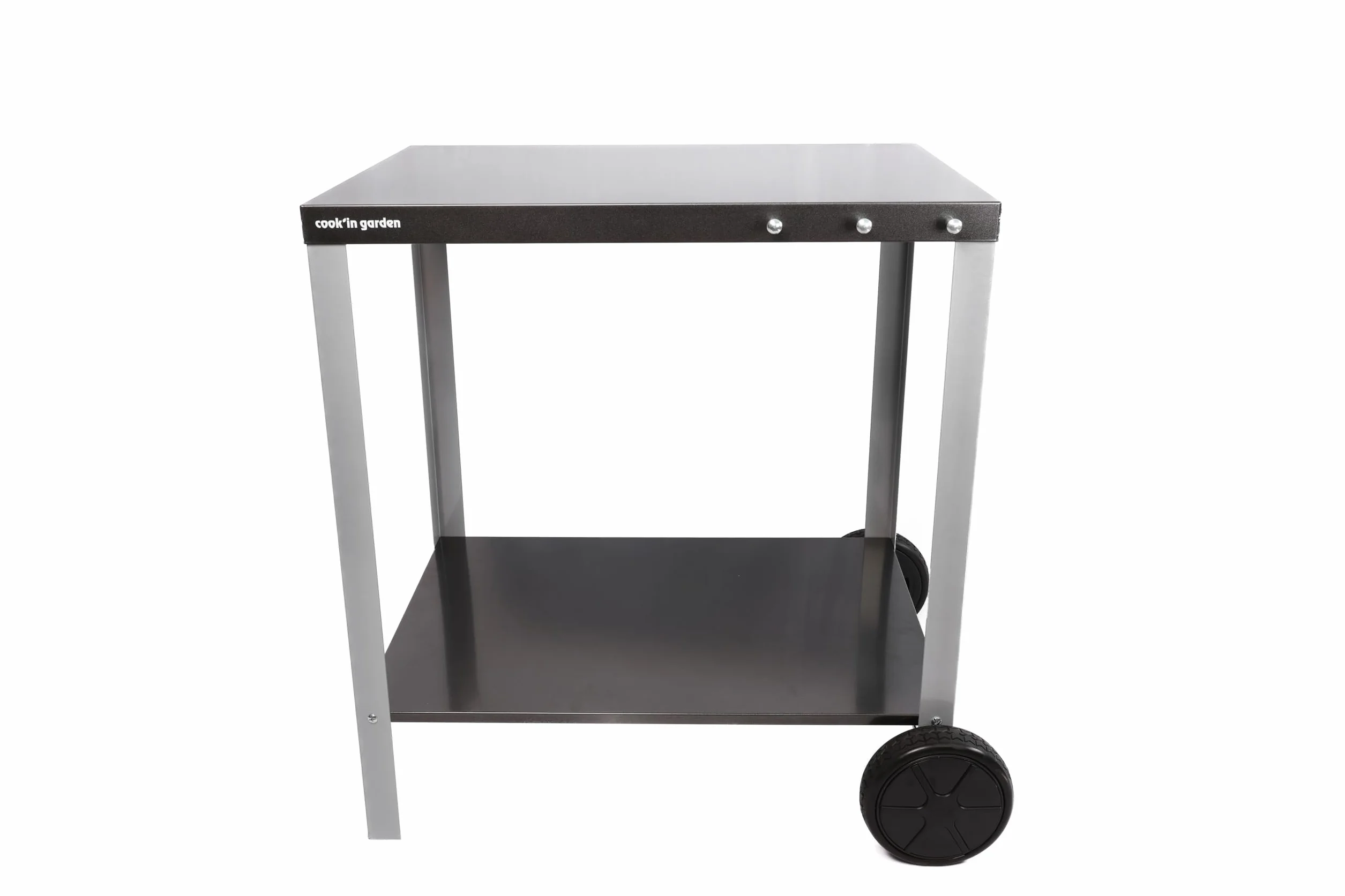 Cook'in Garden - Carrello con piano di lavoro mobile e ruote rinforzate, mobile da esterno ideale per giardino o terrazza, supporto ideale per barbecue o barbecue, nero/grigio