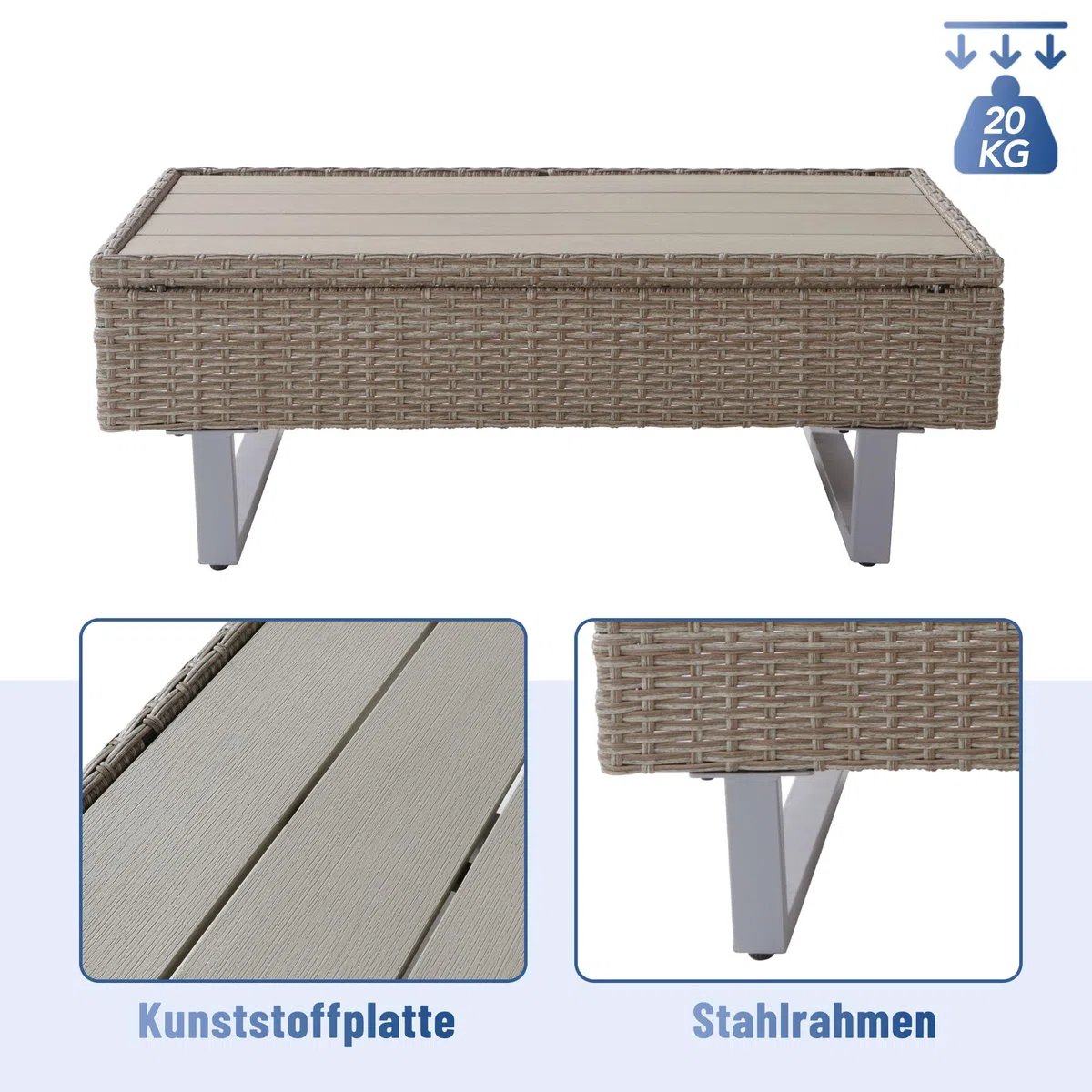 Rtopsu Set di Divani da Giardino in Polyrattan per 5 Persone, Mobili da Giardino Lounge Balcone Mobili da Patio con Divano Angolare Tavolo in Cuscini per Patio Giardino Balcone, Kaki