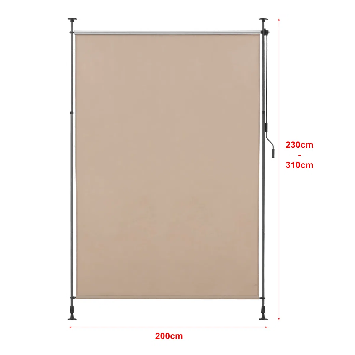 pro.tec Schermo Verticale da Balcone con Pali Telescopici Regolabili in Altezza tra 230-310 cm Tenda Parasole Frangivento Protezione Privacy - Larghezza 200 cm - Color Sabbia