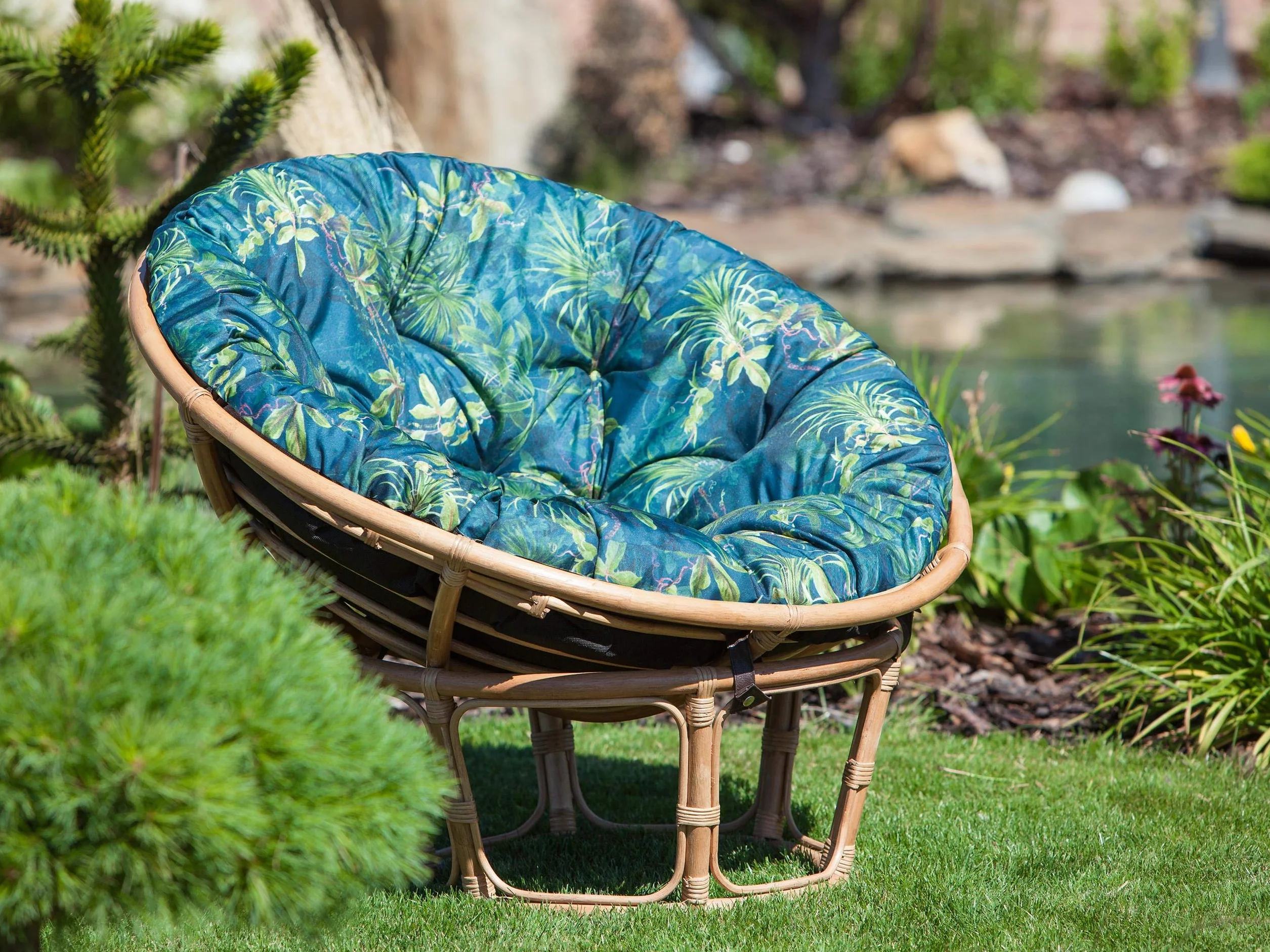 Imbottitura per poltrona Papasan, cuscino di ricambio, diametro 114 cm, cuscino imbottito, made in EU, motivo: erba verde