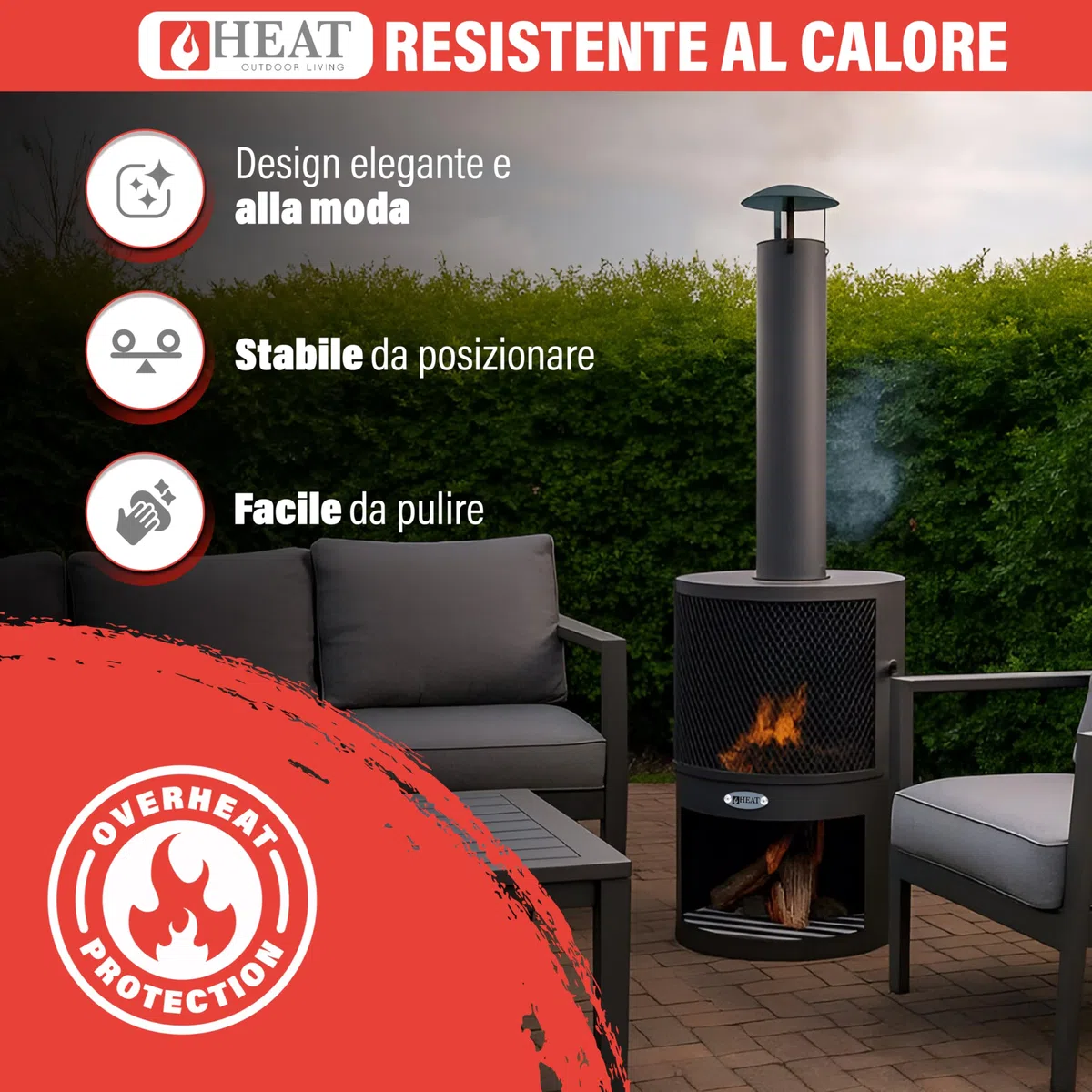 Hamar Camino Da Giardino - Stufa Da Patio - Pozzo Di Fuoco Per Serate Rilassanti - Colonna Di Fuoco - Camino Da Patio - Stufa Da Giardino in Acciaio - (Nero (47x47x148 cm))