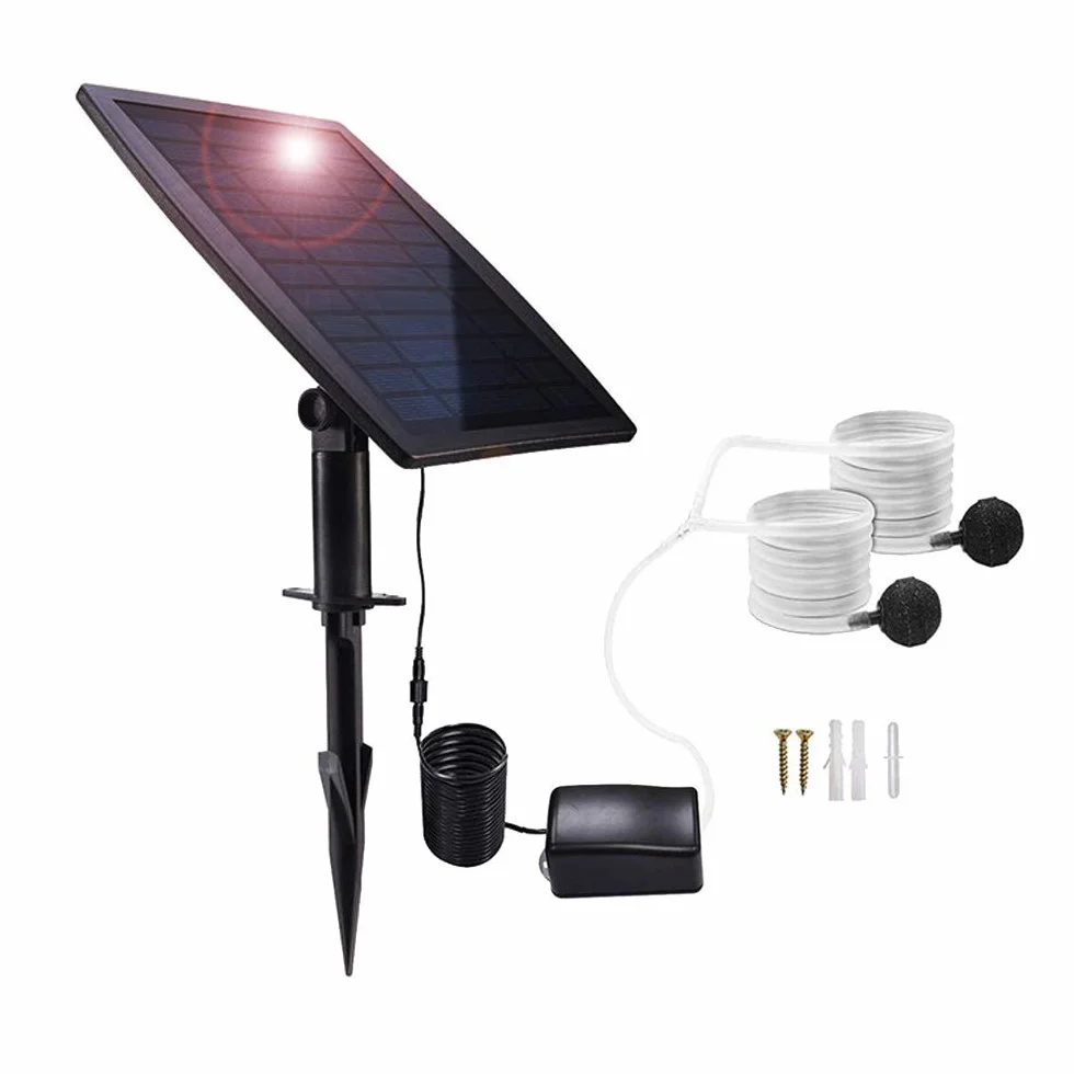 Kit Pompa Aria Ad Energia Solare, Pannello Solare 2.5W, Pompa Aria, Tubi Aria E Pietre Di Aerazione Per Laghetto Da Pesca Per Piscina Da Acquario