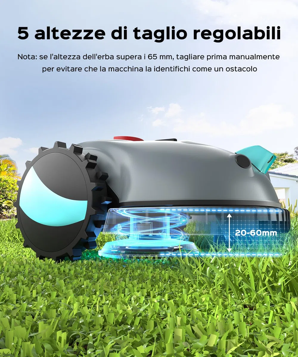 (2026 Upgrade) YARDCARE V100 Robot Tagliaerba a Batteria con Navigazione Visiva, Rilevamento di 150 Ostacoli, Robot Tosaerba Fino a 150 m², Robot Tosaerba con Lame di Ricambio, Banda magnetica