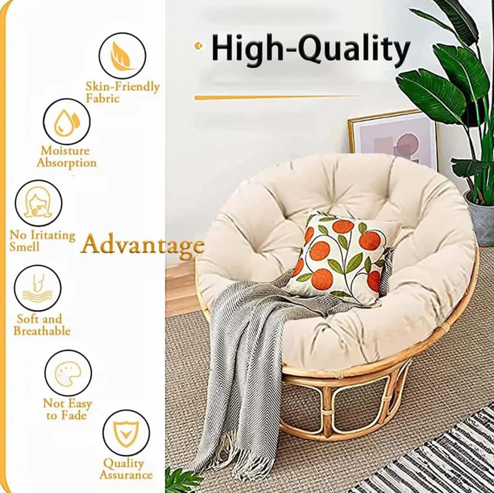 Papasan - Sedia da interni in canna naturale per camera da letto ed esterno, ideale per appendere giardini e cuscini decorativi di ricambio