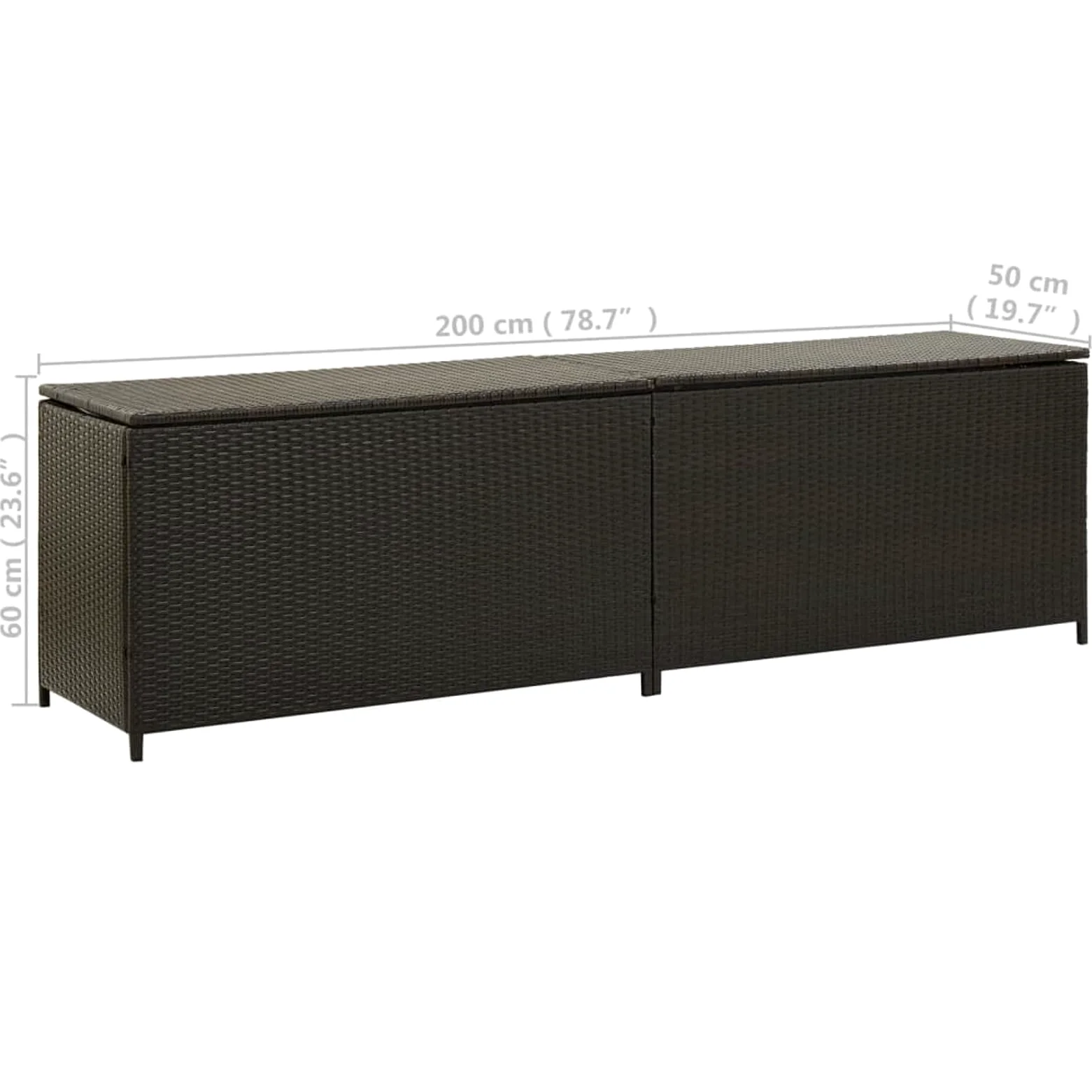 Gecheer Baule da Giardino in Rattan, Cassapanca Contenitore da Esterno, 200x50x60 cm Marrone