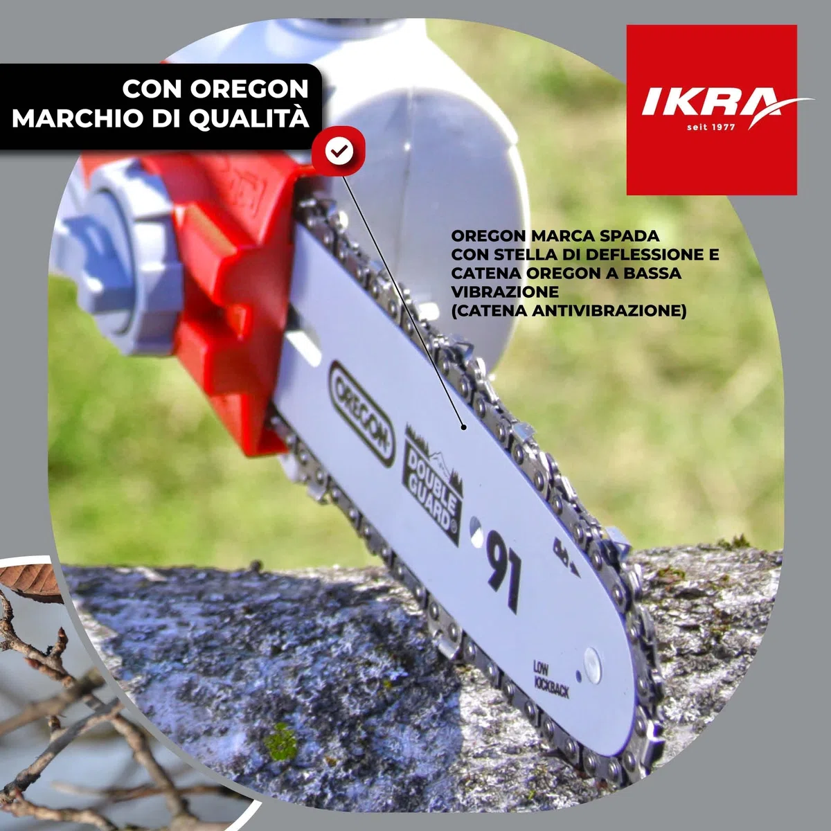 IKRA potatore telescopico elettrico IEAS 750, lunghezza di taglio 185 mm, con tracolla inclusa