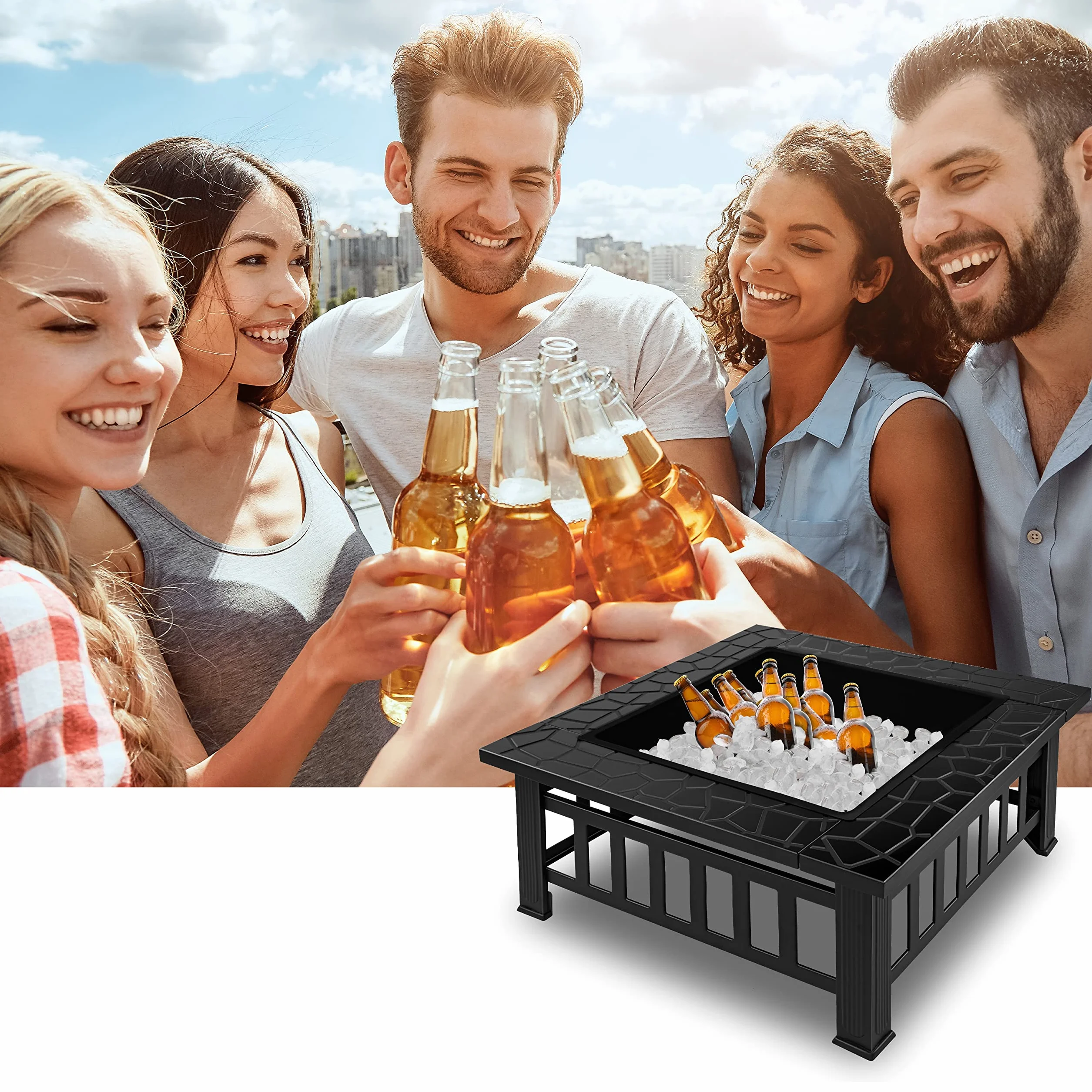 KESSER Braciere con Grill Ø 62 cm, Braciere multifunzionale per barbecue e riscaldamento, con griglia e attizzatoio, Nero