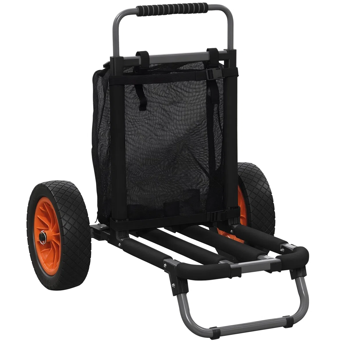 SPORTNOW Carrello da Spiaggia Pieghevole in Alluminio e PU con Tasca in Rete, Manico Telescopico e Cavalletto, 82x67x81 cm, Multicolore
