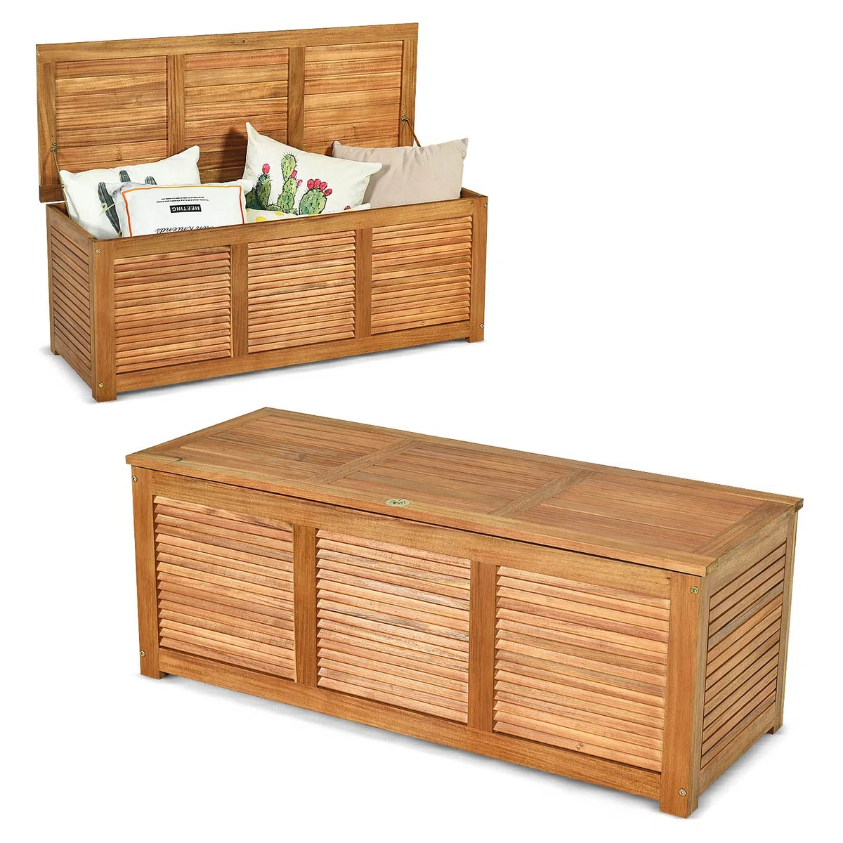 GIANTEX Armadio da Esterno in Legno, Cassapanca Contenitore Interno, Panca Baule Carico di 150 kg, Ideale per Giardino, Patio, Piscina, 120x45x45 cm, Naturale