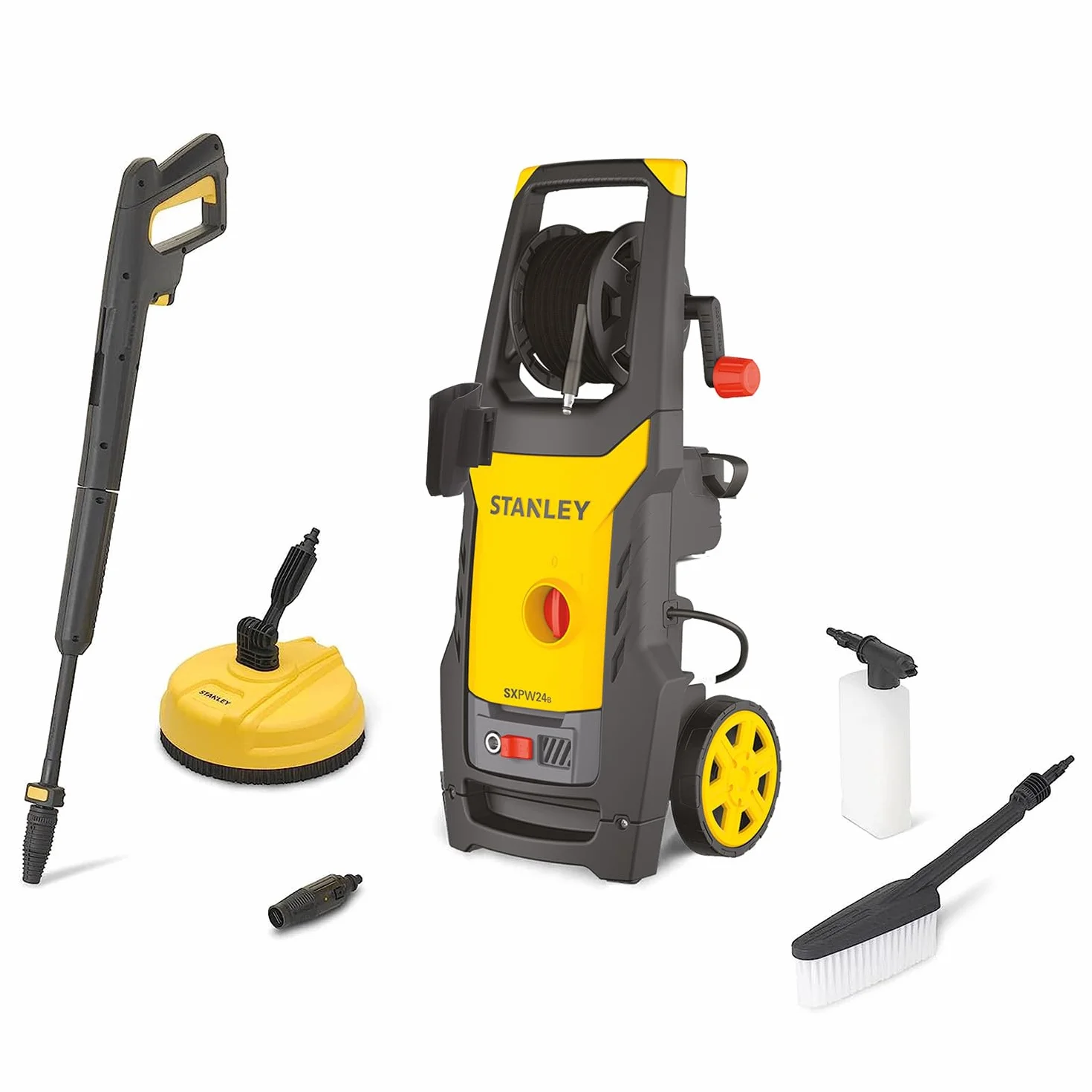 Stanley Idropulitrice SXPW19BX | ad Alta Pressione | per Auto ed Esterni Casa | con Lavapavimenti e Spazzola Fissa | Pressione max. 150 bar | Portata max. 440 l/h | Assorbimento 1900 W