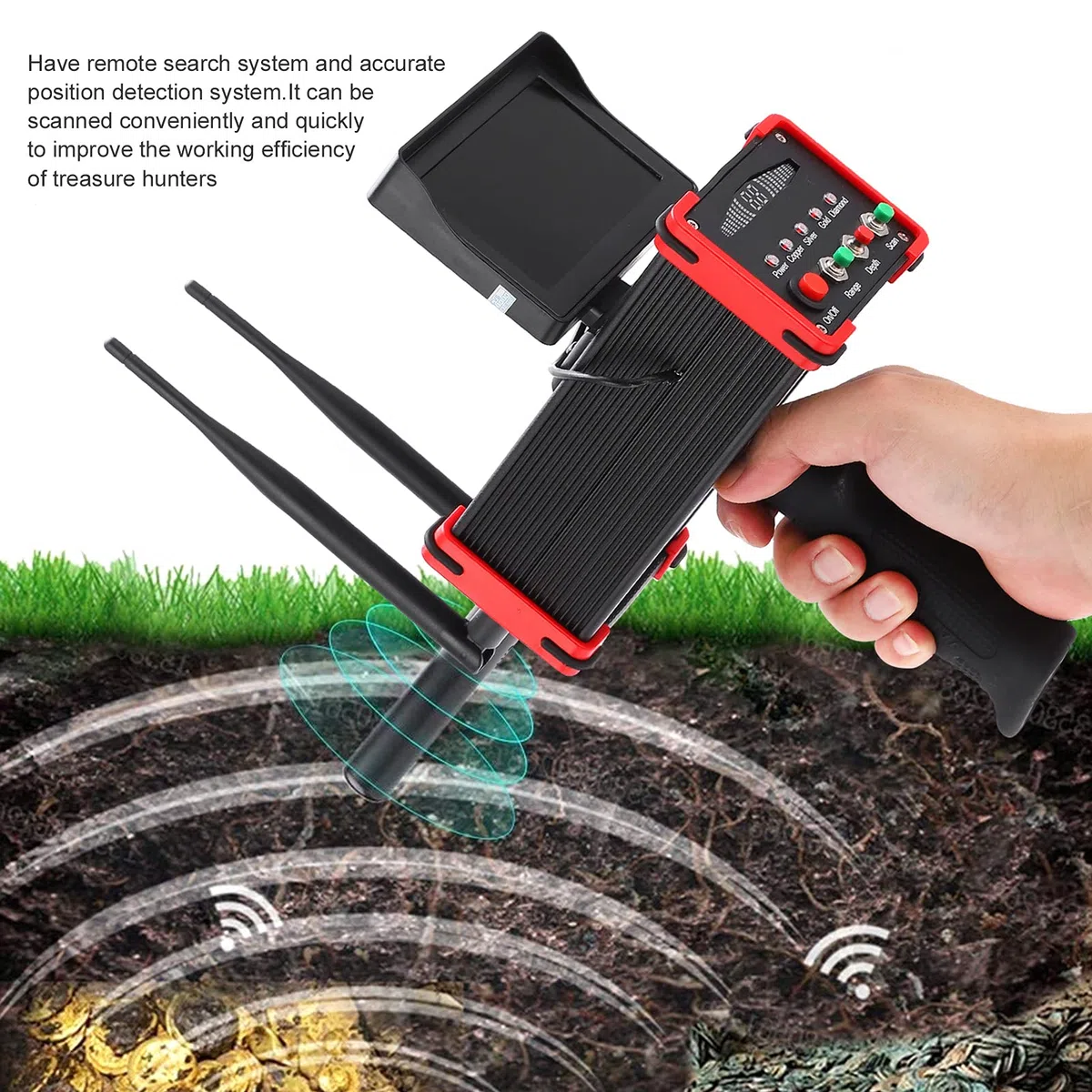 AKS Metal Detector,Portata 100 M profondità 16 M A Lungo Raggio Portatile Professionale Ad Alta Sensibilità Ricaricabile Rilevatore di Tesori in Metallo Sotterraneo Scanner Dorato Diamante con(EU)