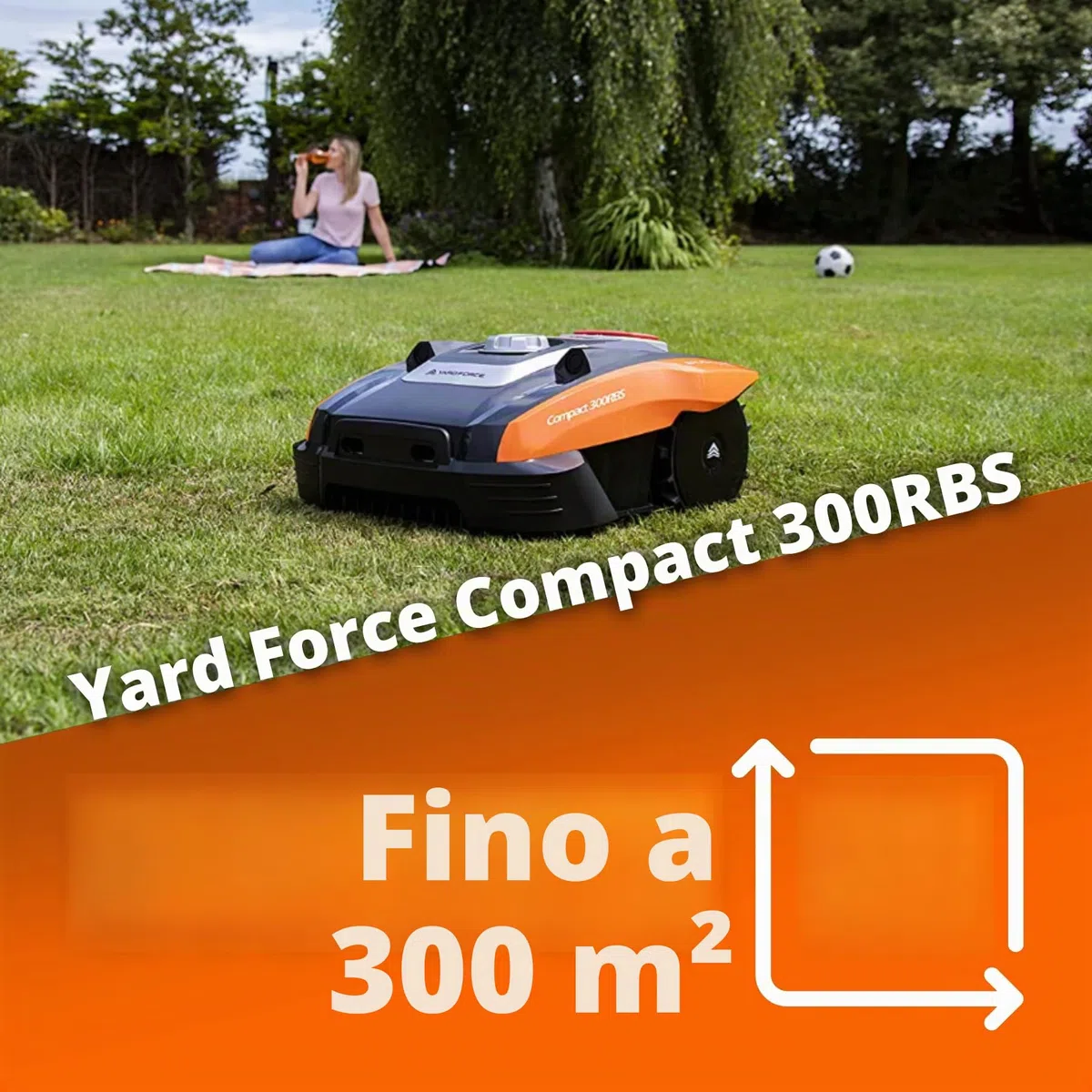 Yard Force Compact 300RBS Tosaerba Robotizzato Fino a 300 mq, Semovente con Sensore a Ultrasuoni iRadar, Controllo Bluetooth e App, Motore Brushless, Batteria Ricaricabile 20V, 2.0 Ah