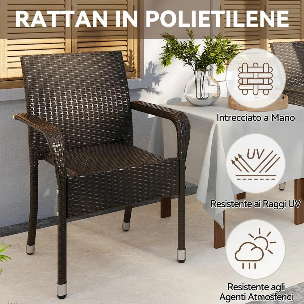 Yaheetech Set di 2 Sedie Impilabili in Rattan Sedia da Giardino con Braccioli Piedini Regolabili e Schienale per Giardino Balcone PatioTerrazza Marrone