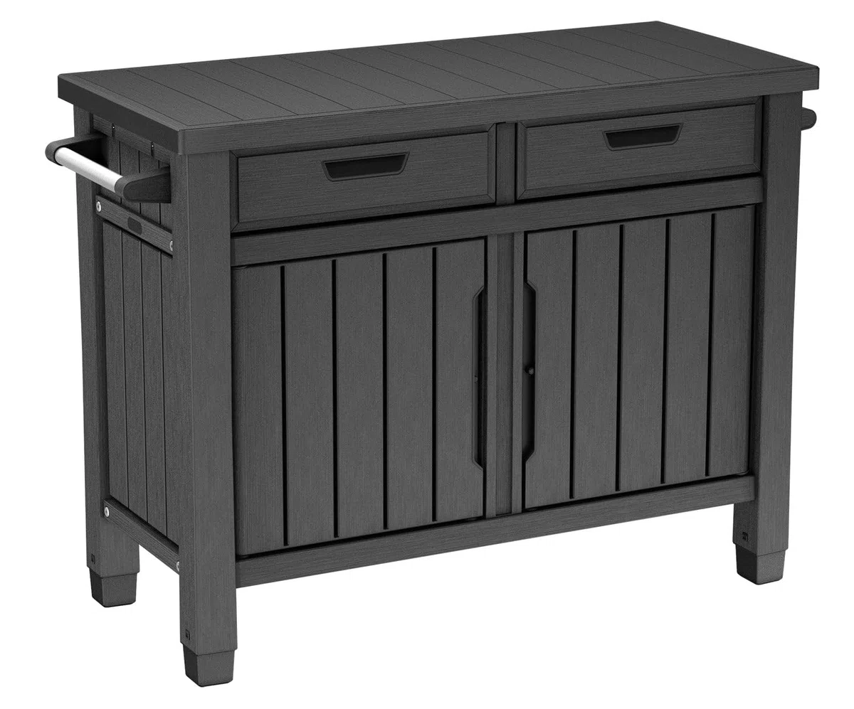 Tavolino per Barbecue 134x90x52 cm con Cassetti e Accessori Keter Unity XL Grafite