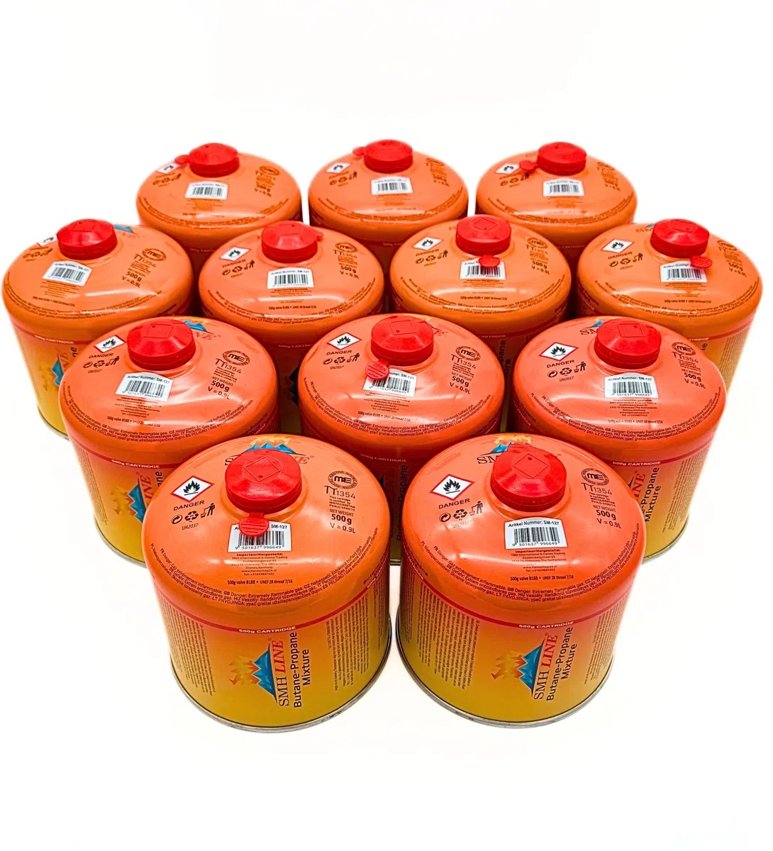 SMH LINE Cartuccia a vite butano 12 x 500 g filettatura universale 7/16 cartucce di gas cartuccia valvola EN 417 filettatura Bruciatore a filo propano miscela cucina campeggio fornello a gas