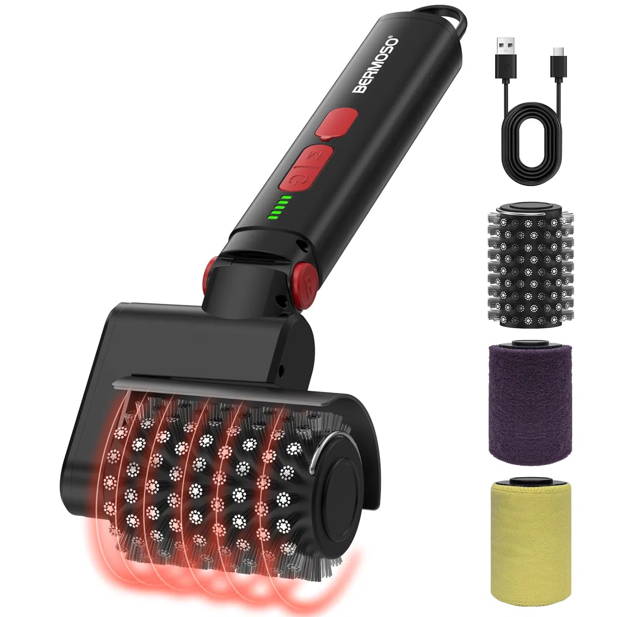 Spazzola elettrica per barbecue, pulitore ricaricabile USB 3 velocità, 3 testine, autonomia 150 minuti, impermeabile, resistente al calore, spazzola rotante senza fili