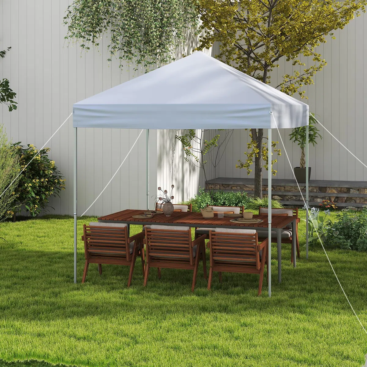 HOMASIS Gazebo Pieghevole Impermeabile 2 x 2 M, Gazebo Esterno Resistente con 4 Corde Antivento e 8 Picchetti, Tenda Pop Up Regolabile in Altezza e Borsa per il Trasporto per Campeggio (Bianco)