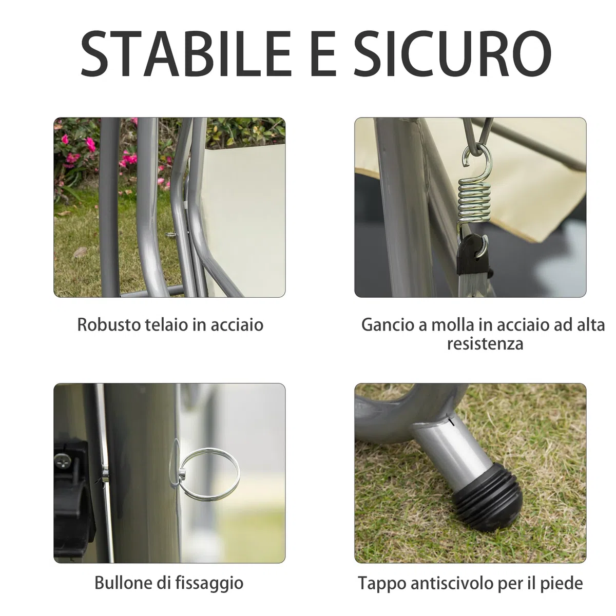 Outsunny Dondolo da Giardino convertibile in Letto a Dondolo, Dondolo 3 Posti in Acciaio e Poliestere con Tetto Regolabile e 2 Portabicchieri, 200x120x164 cm, Crema