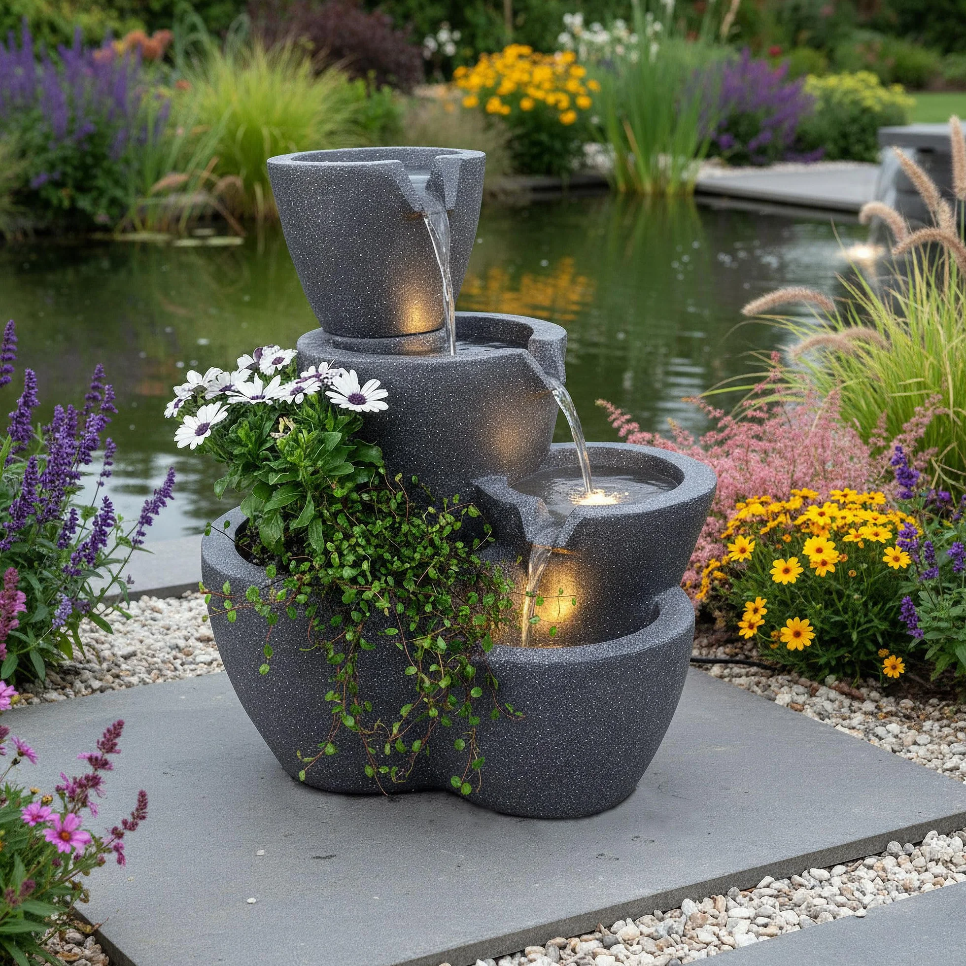 Fontana da giardino con illuminazione Botana piantabile decorazione da giardino con giochi d'acqua fontana interna grande