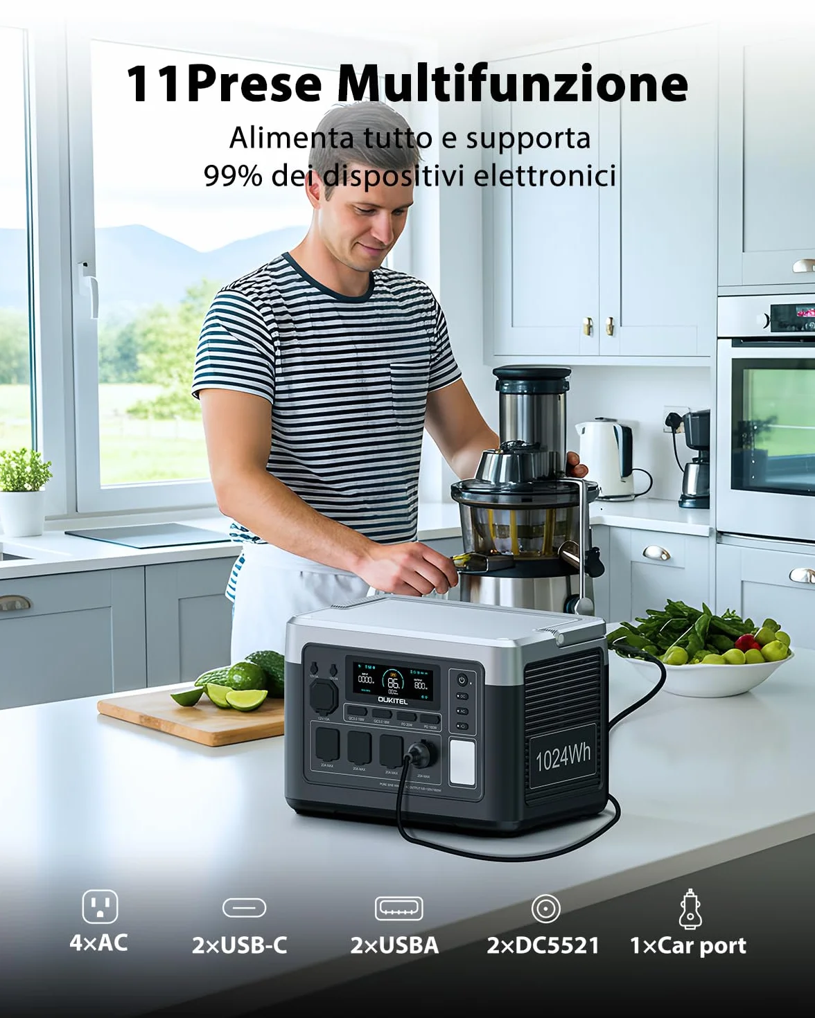 OUKITEL P1000 Plus Stazione Elettrica Portatile 1800W (3600W di Picco), Batteria 1024Wh LiFePO4 Generatore Solare, App Controllato, Di Alimentazione per Campeggio, Camper e Domestico