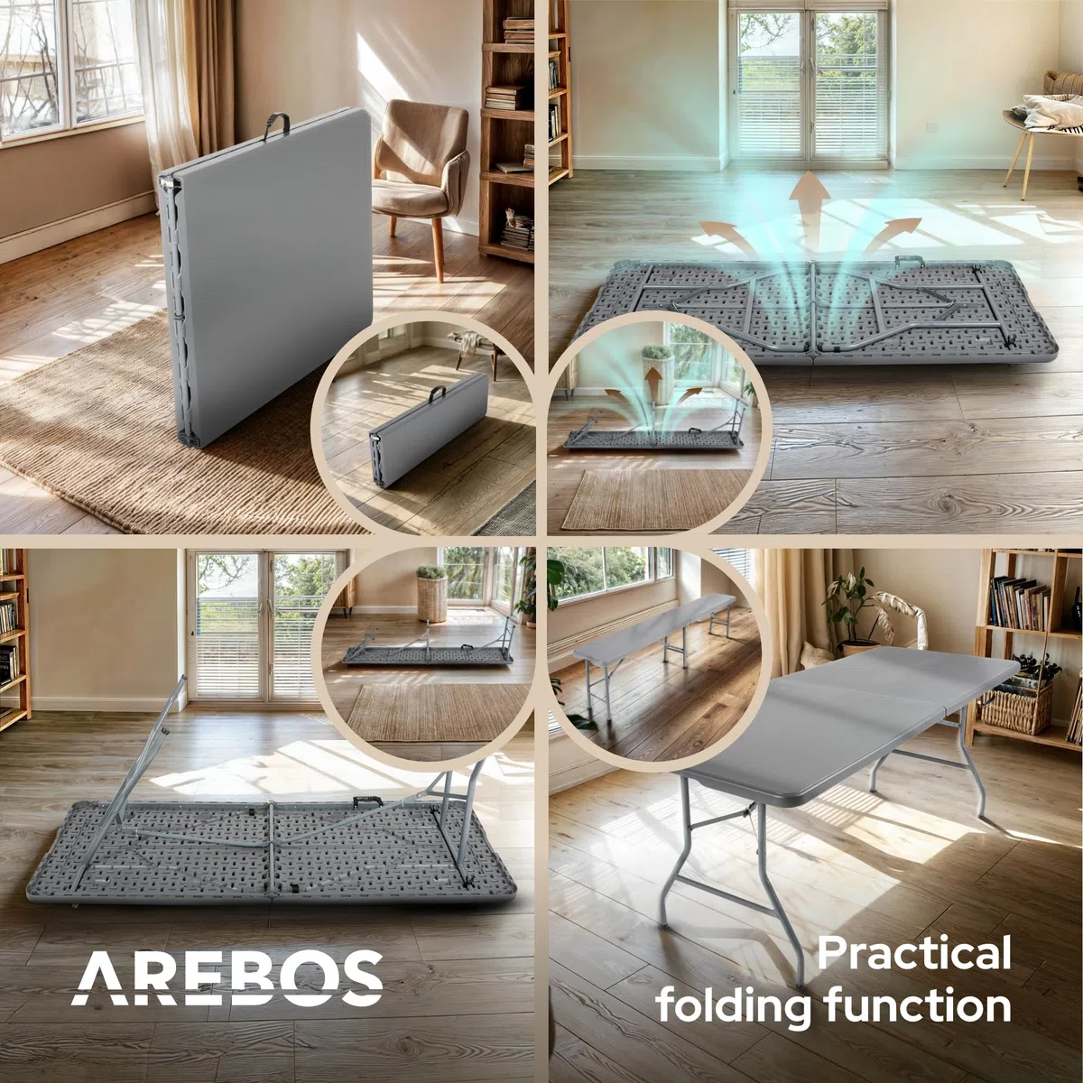 AREBOS Set tenda da birra 3 pezzi tavolo + 2 x panca | set tenda per interni - esterni | set tavolo da birra | pieghevole e con maniglia per il trasporto tavolo da campeggio | Antracite