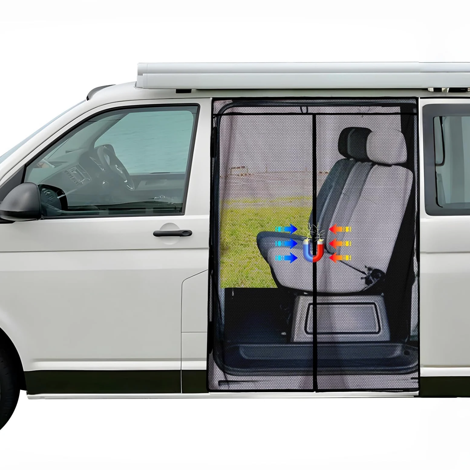 Moskitonetz Magnetico per VW T5 T6 Porta Scorrevole | Rete Antinsetti & Zanzariera con Rete Ombreggiante | Protezione Solare come Accessorio da Campeggio per Multivan