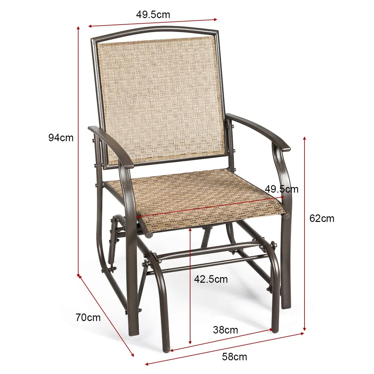 KOMFOTTEU Sedia a Dondolo da Esterno con Schienale Ergonomico, Sdraio a Dondolo in Tessuto Traspirante con Struttura Stabile, Set di 2 Sedie per Giardino, Balcone, Camera da Letto