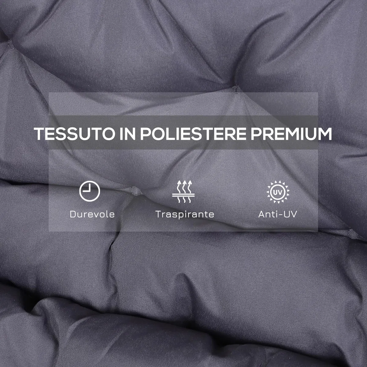 Outsunny Cuscino da Giardino 2 Posti per Sedute da Esterno con Schienale e 6 Lacci, Cuscino da Esterno Imbottito in Cotone e Poliestere, per Divani Dondoli Panche, 132x110x10 cm, Grigio Scuro