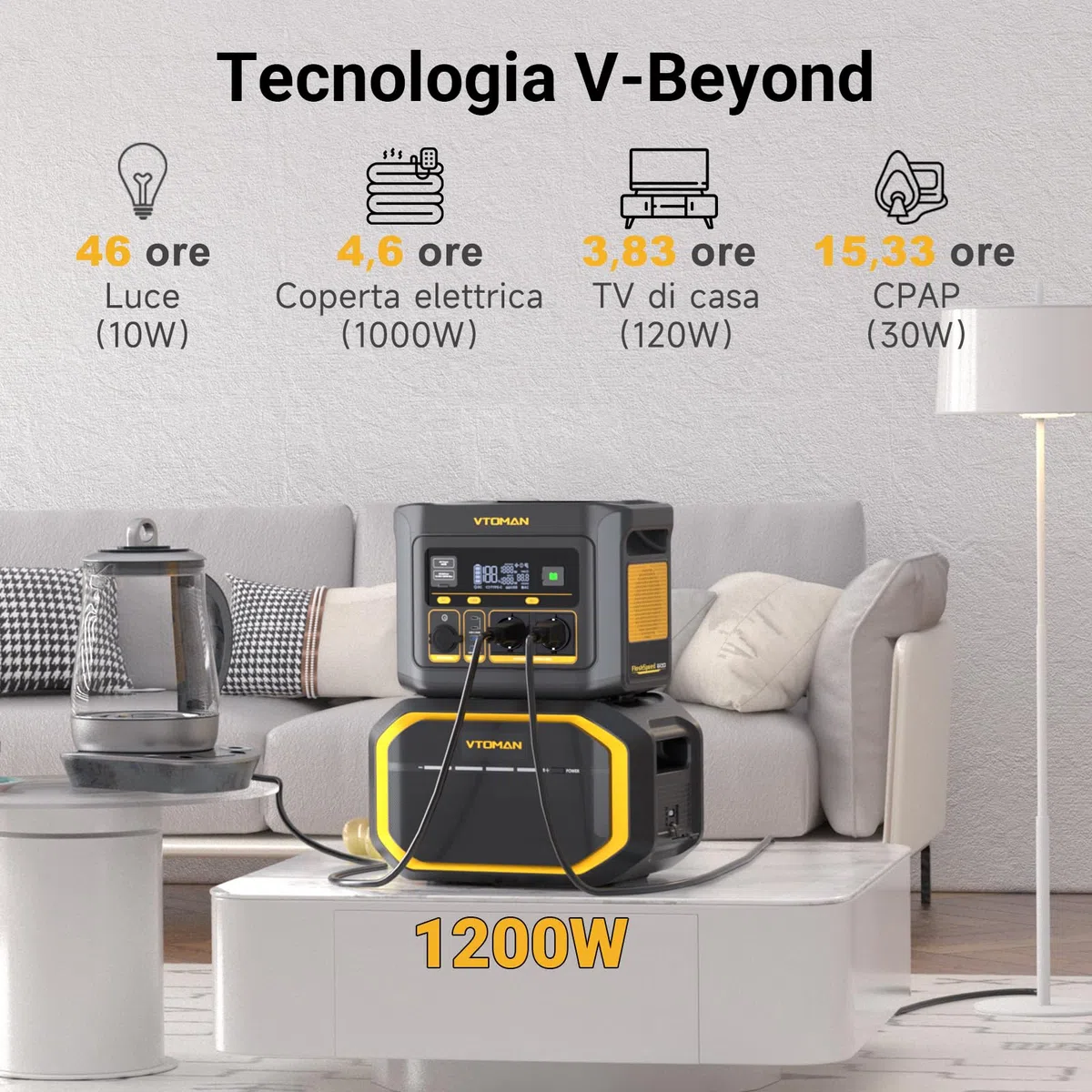 VTOMAN FlashSpeed 600 Centrale Elettrica Portatile 499Wh - 600W(1200W Picco) LiFePO4 Power Station, 100W USB-C, Ricarica da 0-80% in 60 Min, Capacità Espandibile Generatore Solare per Campeggio