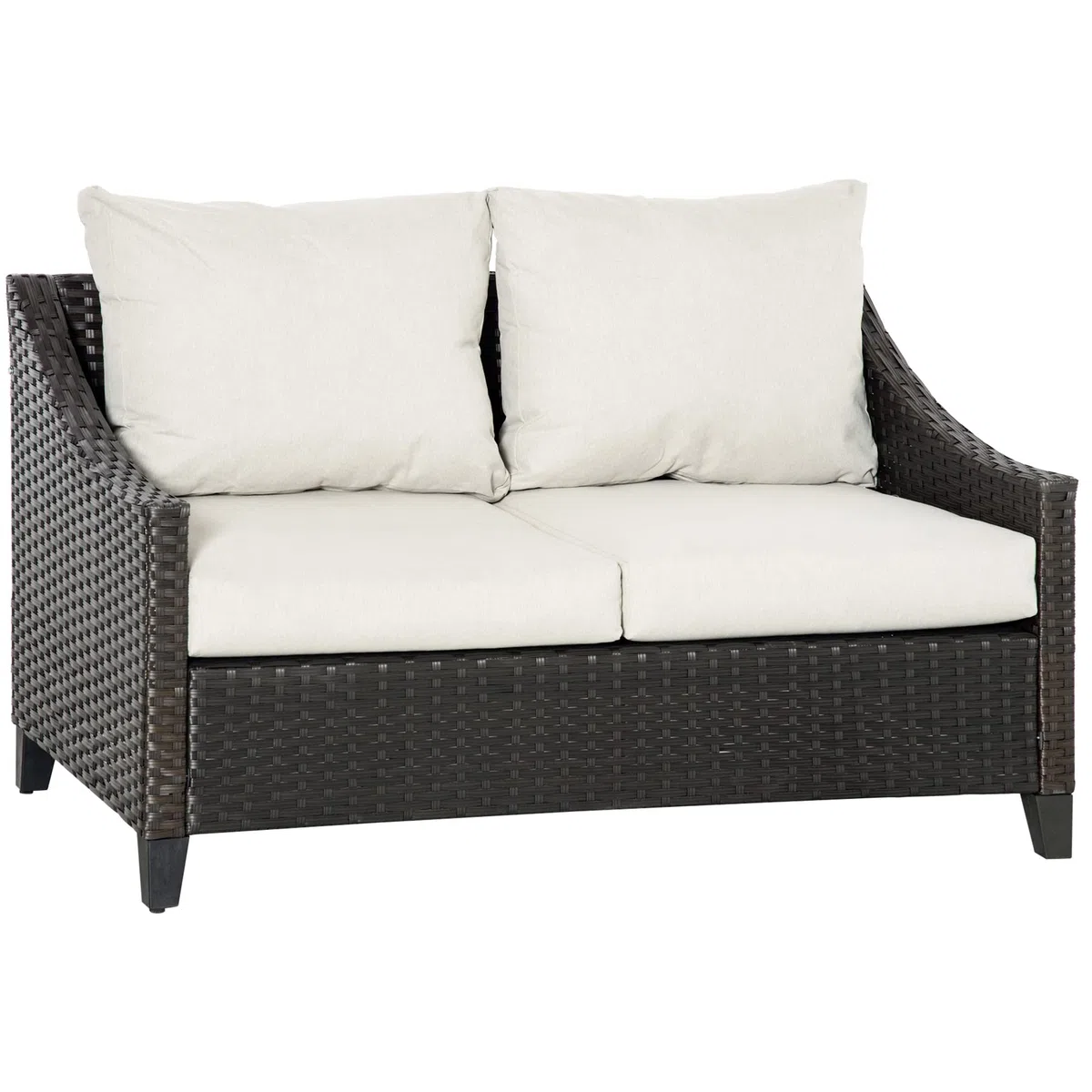 Outsunny Divano da Giardino 2 Posti in Rattan PE, Divano da Esterno con Cuscini Imbottiti e Piedini Regolabili, 132x70x74cm, Marrone