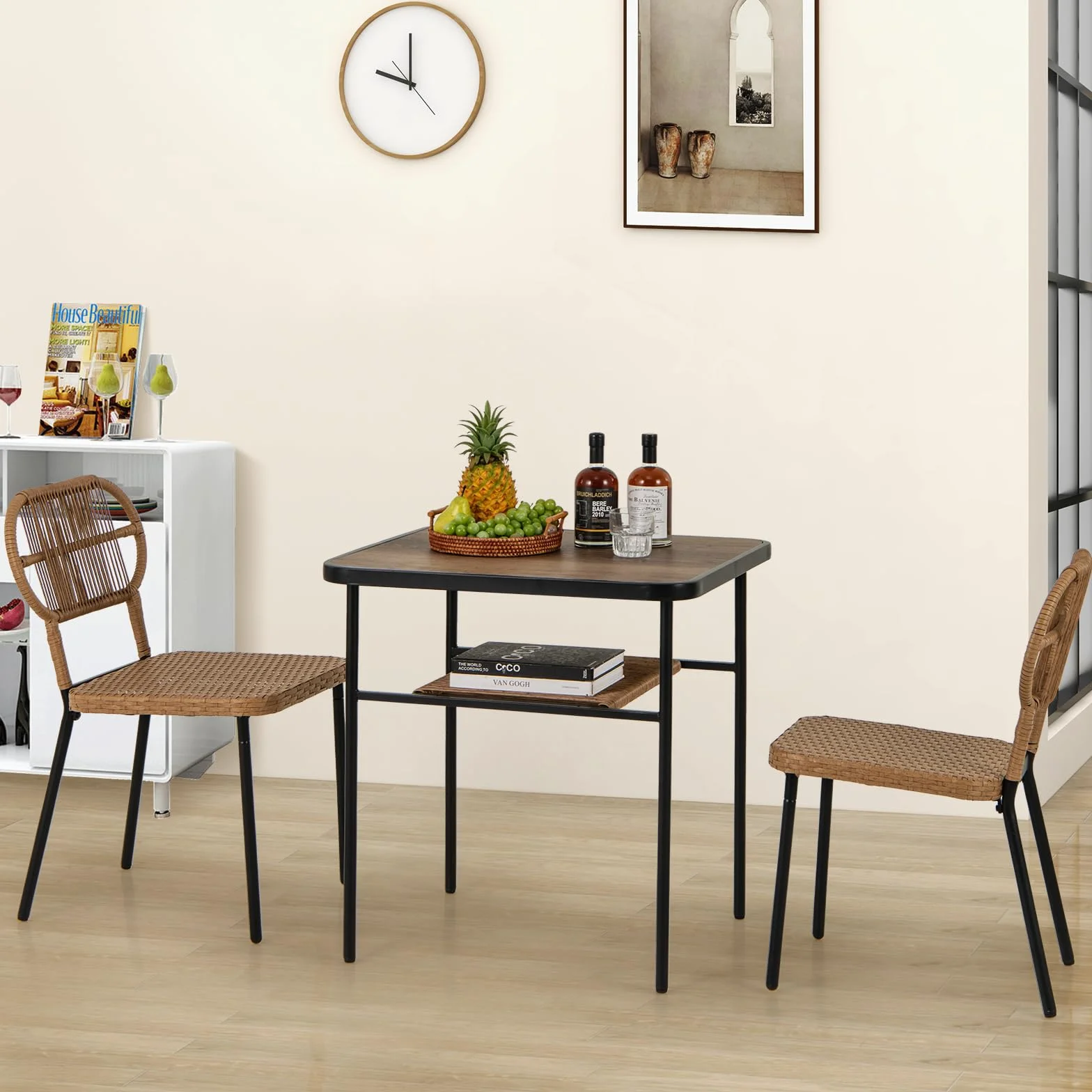 LIFEZEAL Set di mobili da giardino in polyrattan con 2 sedie per giardino, tavolo da giardino con mensola, set di mobili da giardino 3 pezzi per terrazza, patio, piscina