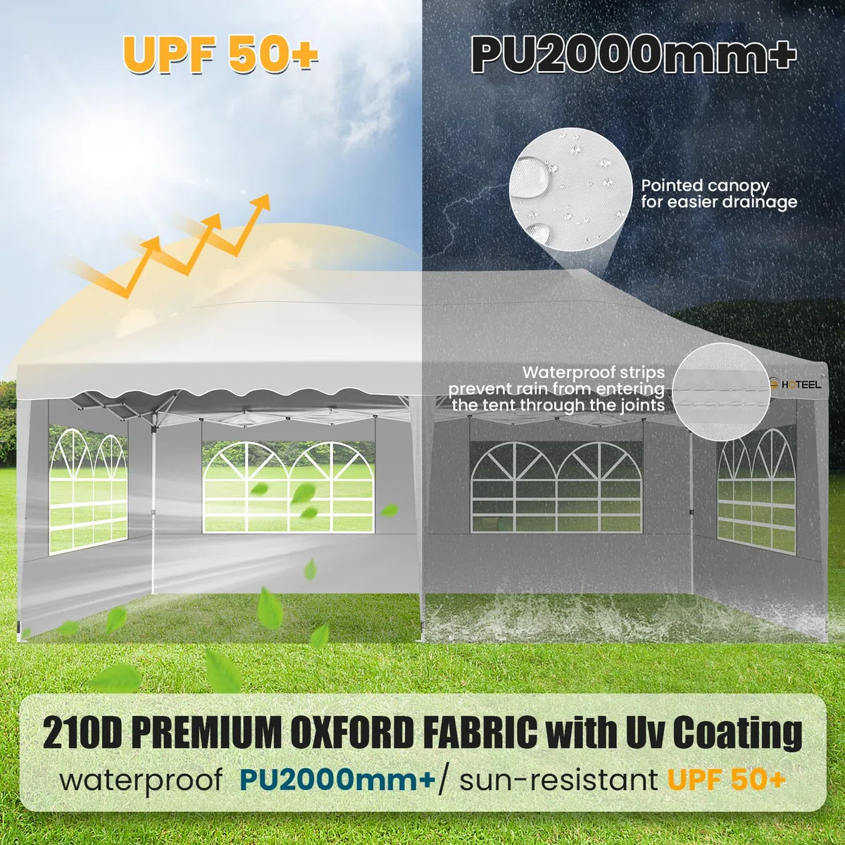 HOTEEL Gazebo 3x6 Impermeabile Pieghevole, Con 6 Pannelli Laterali, Uv 50+, Telaio Spesso, One-Touch Pop Up Gazebo con Sacca Portaoggetti, Per Matrimoni, Spiagge, Feste, Giardino (Bianco)