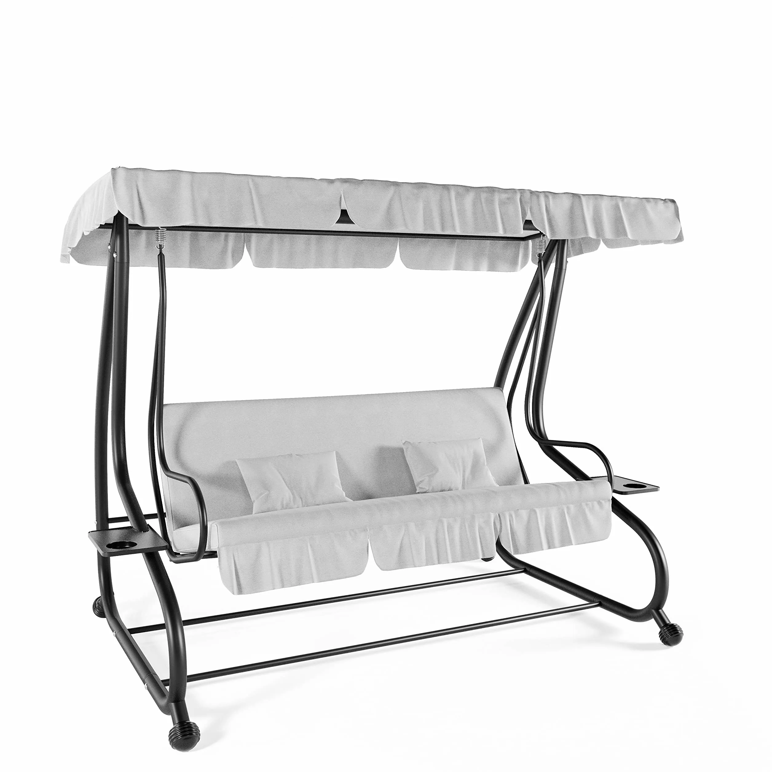 Dondolo Reclinabile 3 Posti Con Cuscini Imbottiti Parasole Tettuccio Regolabile Diventa Letto Struttura Acciaio Robusto Verniciato Giardino Esterno Balcone Terrazzo Piscina 200 x 120 x 160 cm Grigio