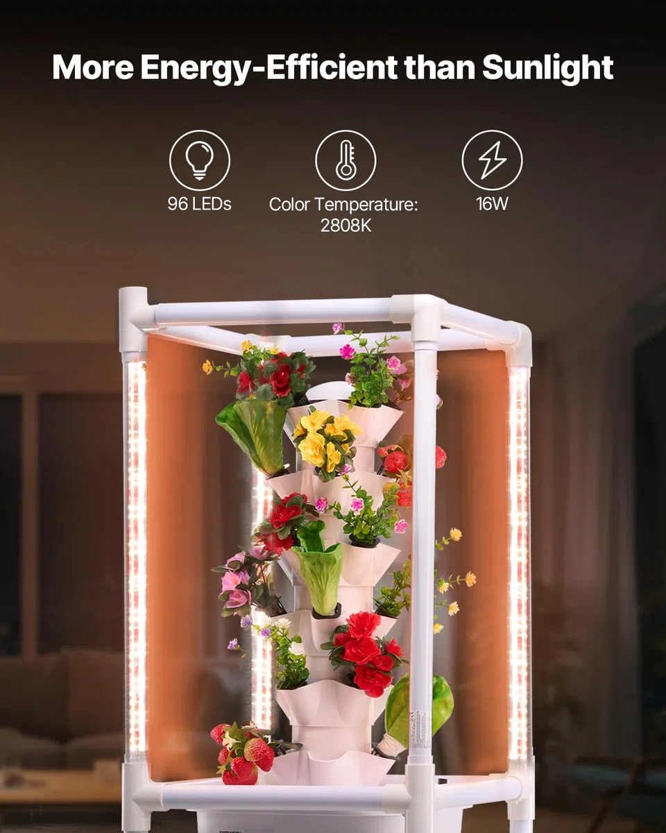 VEVOR Sistema di Coltivazione Idroponica, 30 Baccelli Verticali a 6 Livelli, Torre Idroponica Mobile con Pompa dell'Acqua e Luce, Germinazione Interna, per Erbe Aromatiche Frutta Verdura