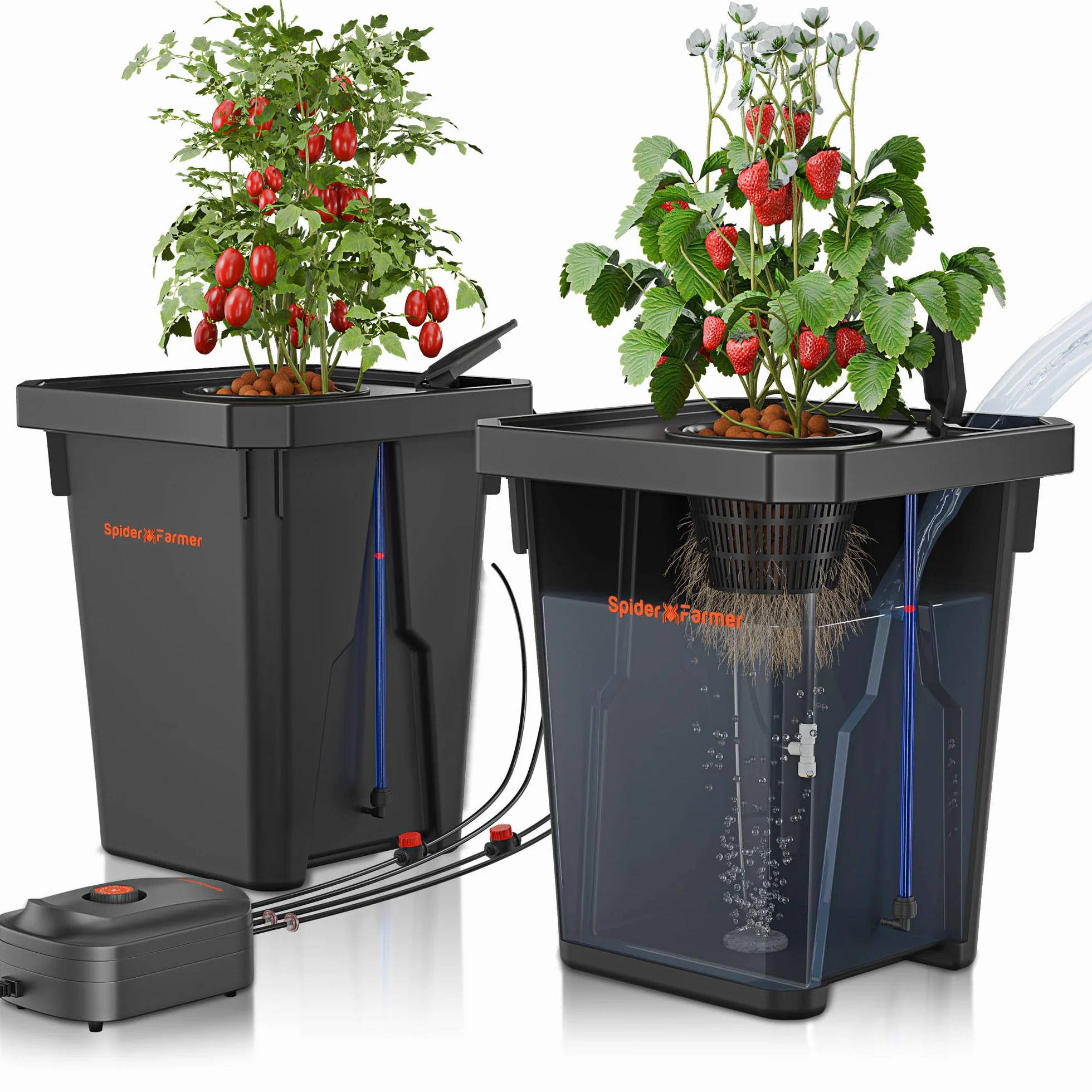 SPIDER FARMER DWC Sistema di Coltivazione idroponica con Coltura ad Acqua Profonda da 27 Litri/7 galloni, Nuovo Design del Coperchio Triangolare, Pompa d'Aria da 8W, 2 Secchi