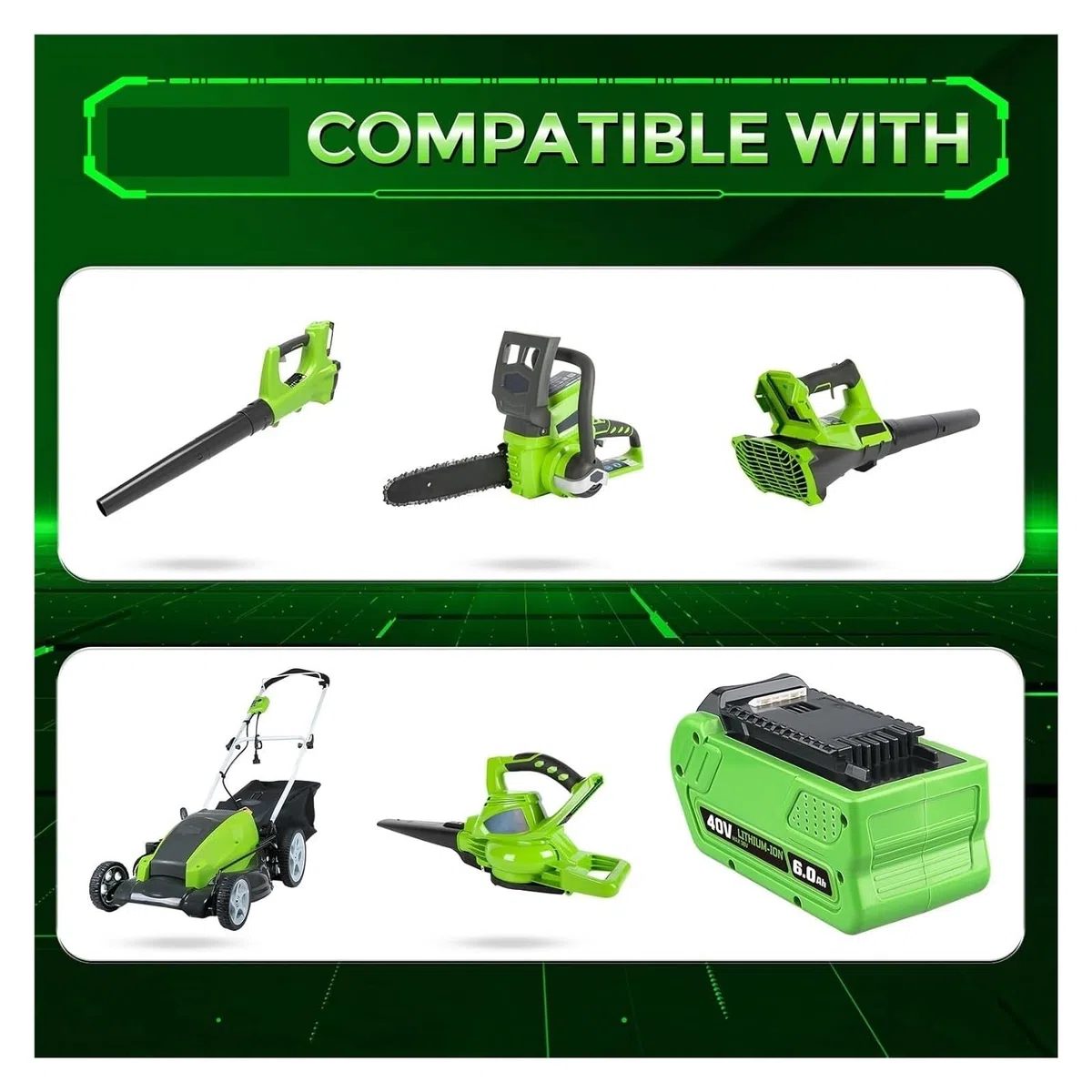 Batteria ricaricabile for elettroutensili, batteria di ricambio 40V 6.0Ah 8.0Ah, compatibile con Greenworks 29472 29462 29252 20202 22262(2pcs 8.0Ah)