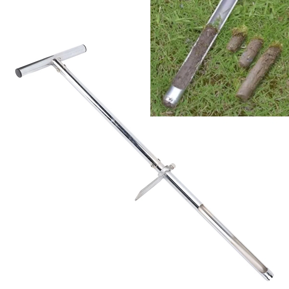 Asixxsix Sonda campionatrice per Terreni in Acciaio Inox, sonda Professionale per Campioni di Terreno con Impugnatura a T e Pedale, Facile prelievo di Campioni di Terreno