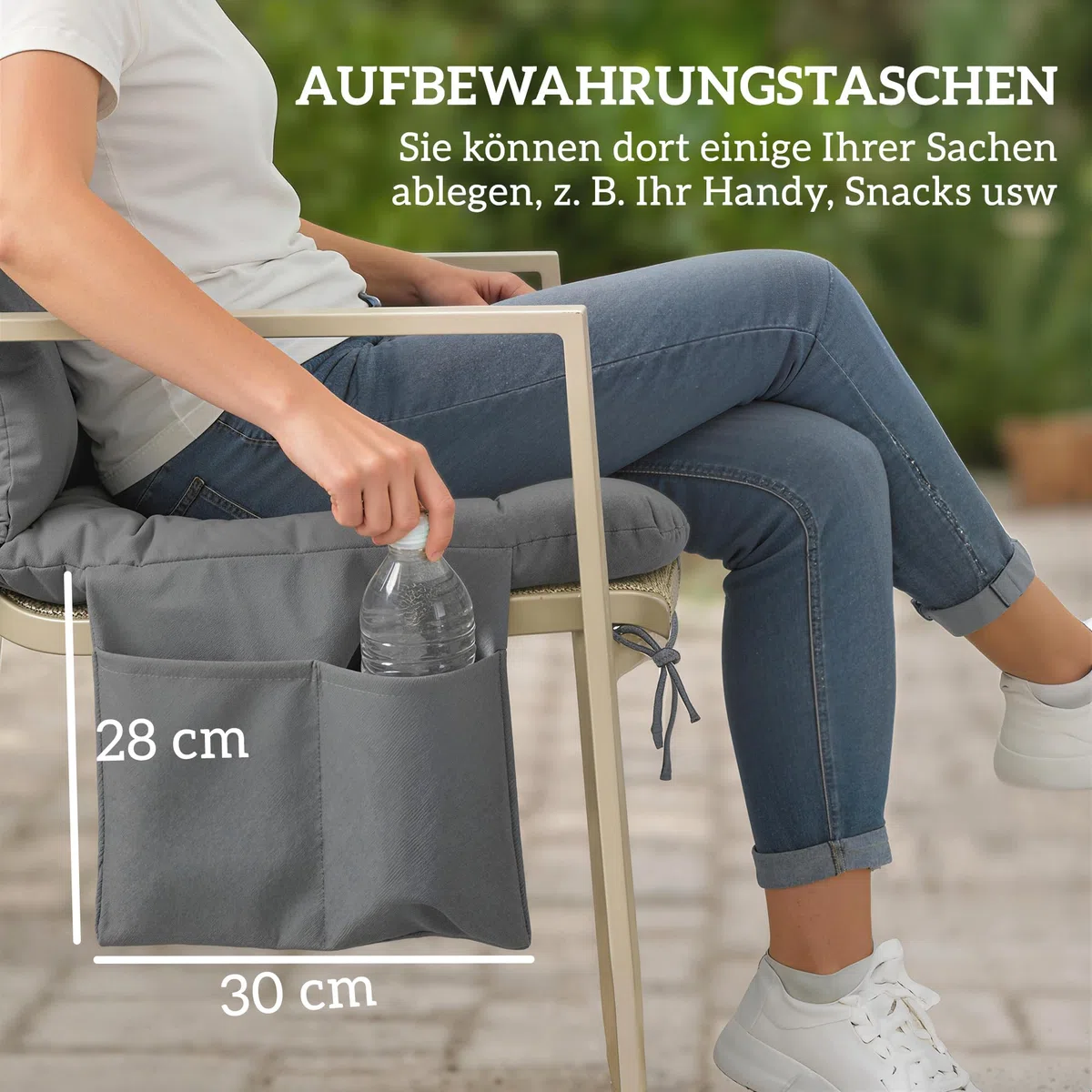 Outsunny Cuscino per panca a 3 posti, 150 x 100 x 10 cm, con nastri, schienale, per esterni, UPF30+, con tasca laterale, impermeabile, per panca a dondolo, grigio scuro